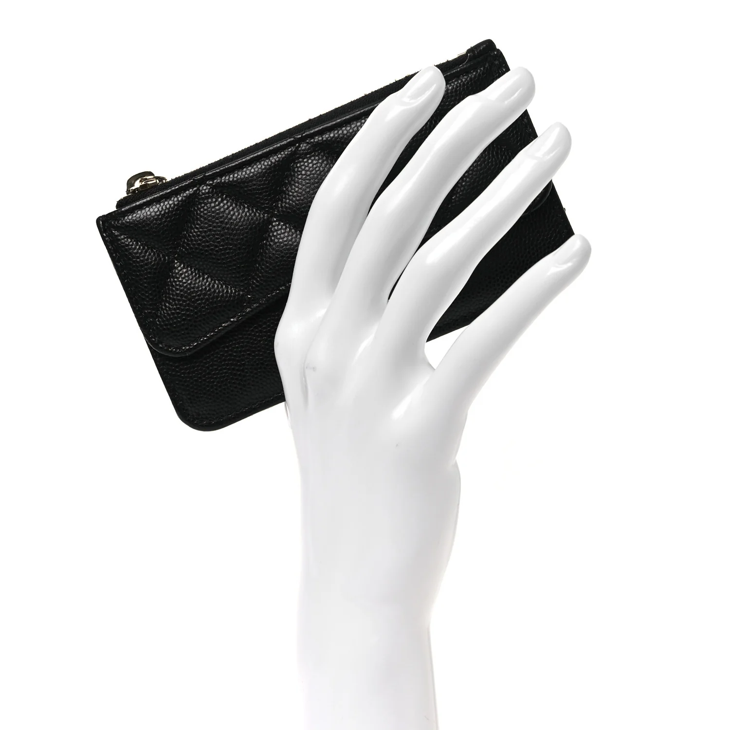 Caviar Quilted Flap Zip Card Holder Black - Image 2