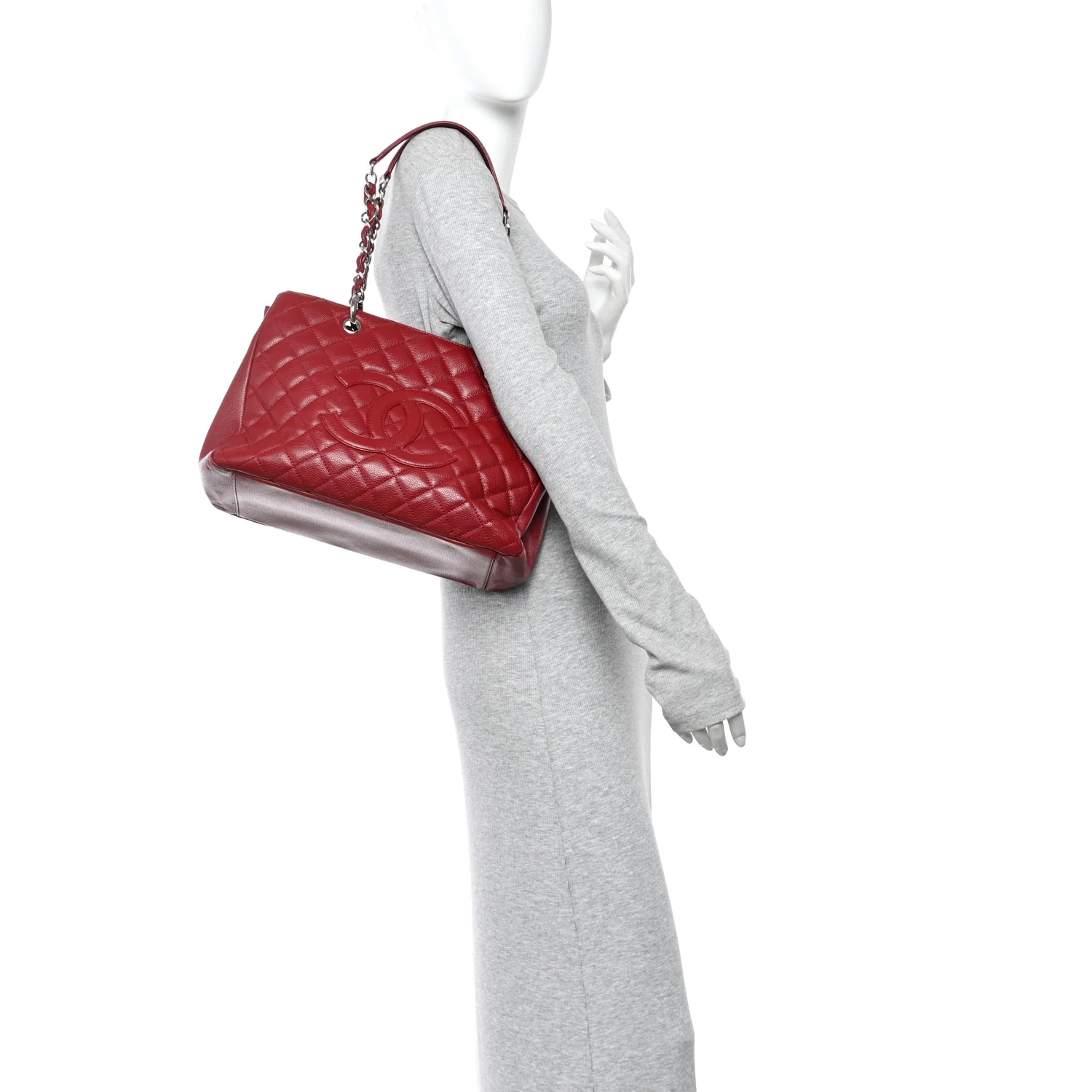 Caviar Quilted Grand Shopping Tote GST Red - Image 2