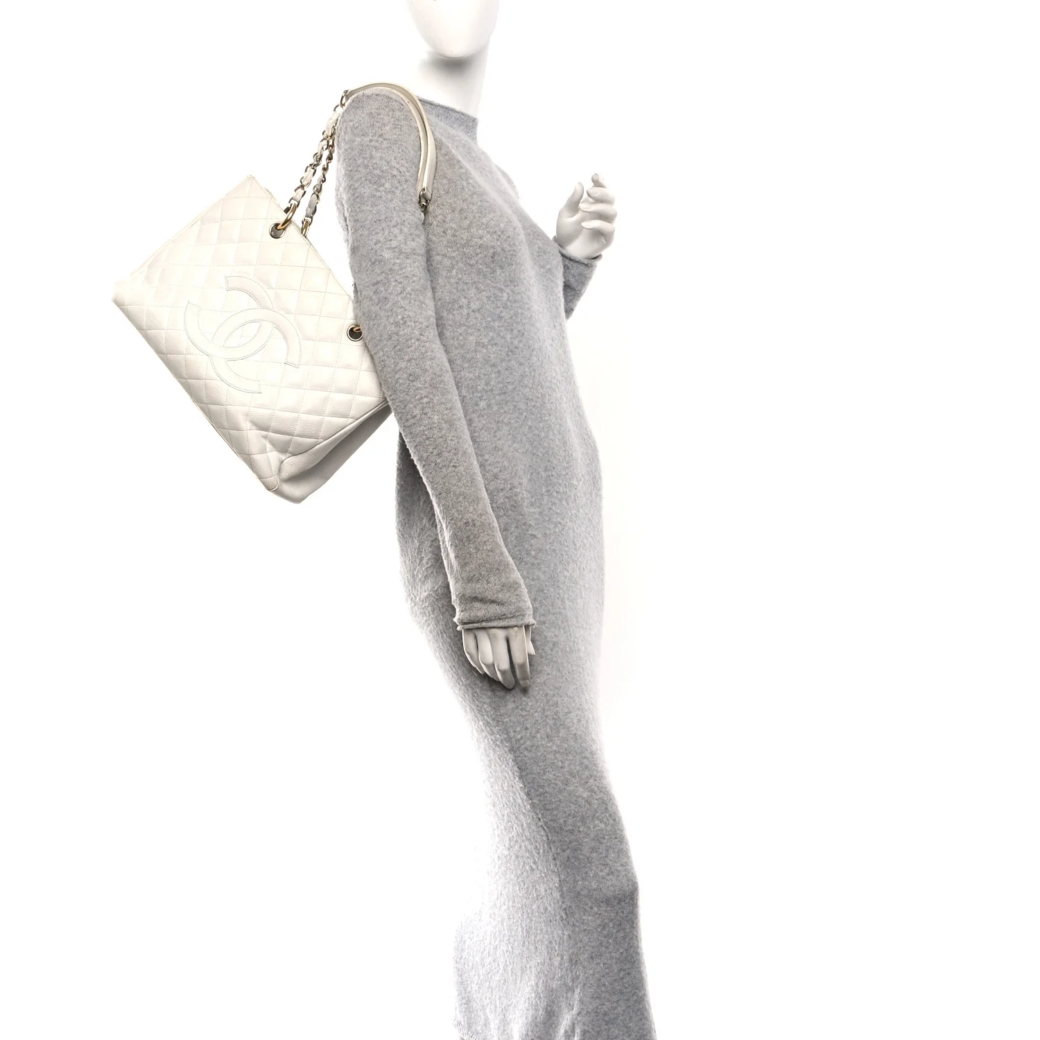 Caviar Quilted Grand Shopping Tote GST White - Image 2