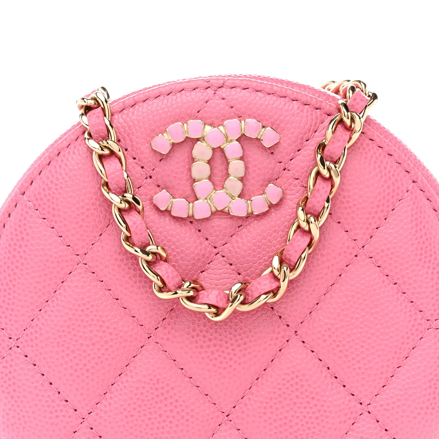 Caviar Quilted Gripoix CC Round Clutch With Chain Pink - Image 8