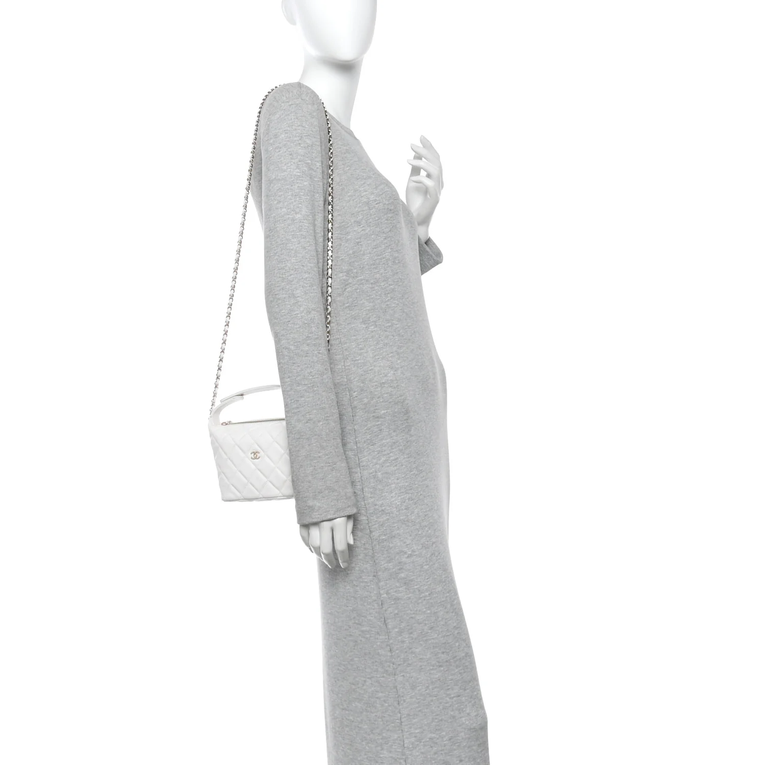 Caviar Quilted Hobo Clutch With Chain White - Image 2