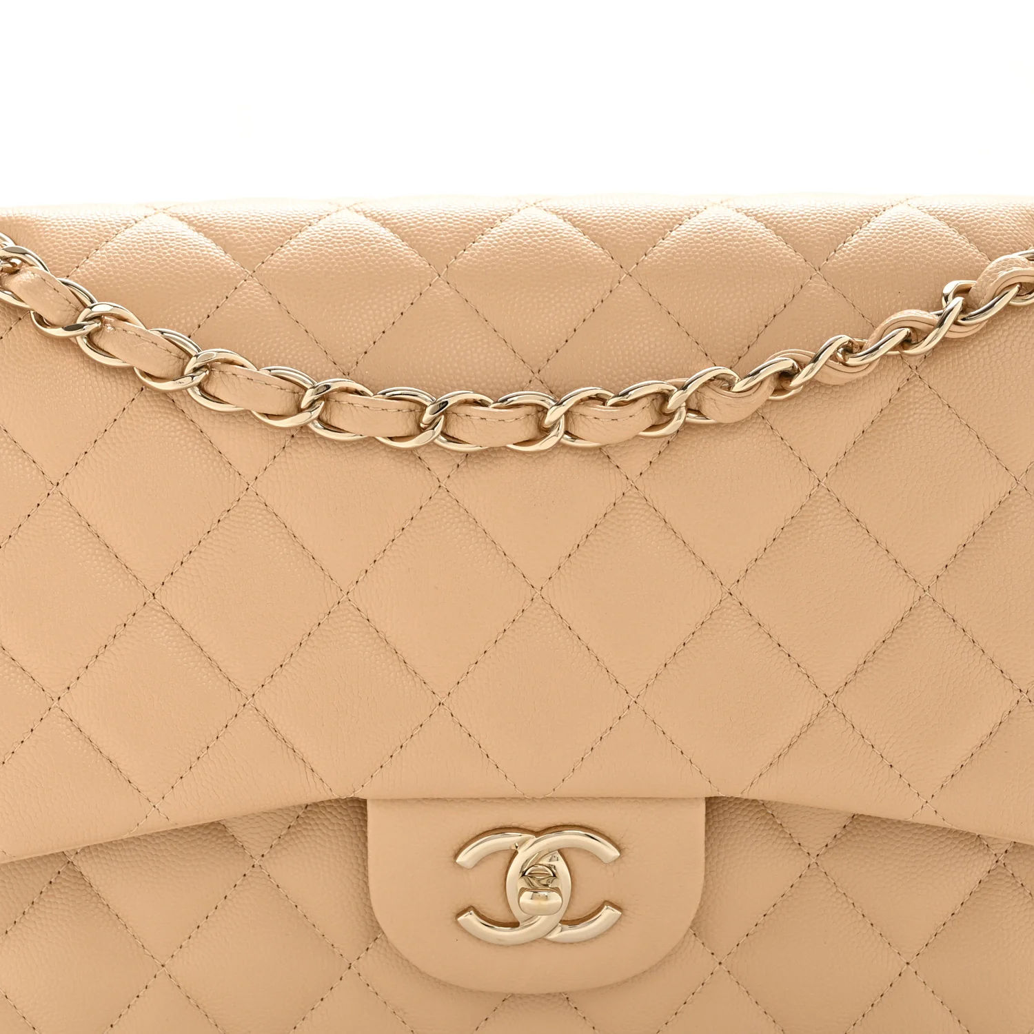 Caviar Quilted Jumbo Double Flap Beige - Image 8