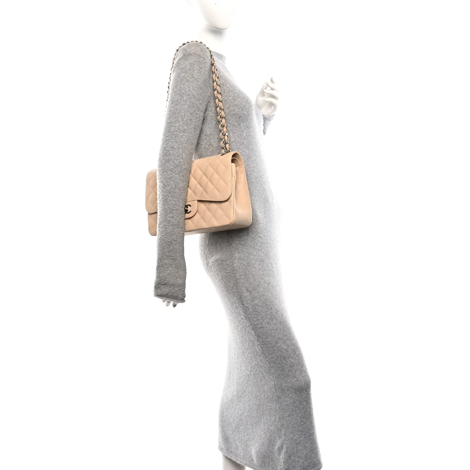 Caviar Quilted Jumbo Double Flap Beige Clair - Image 2