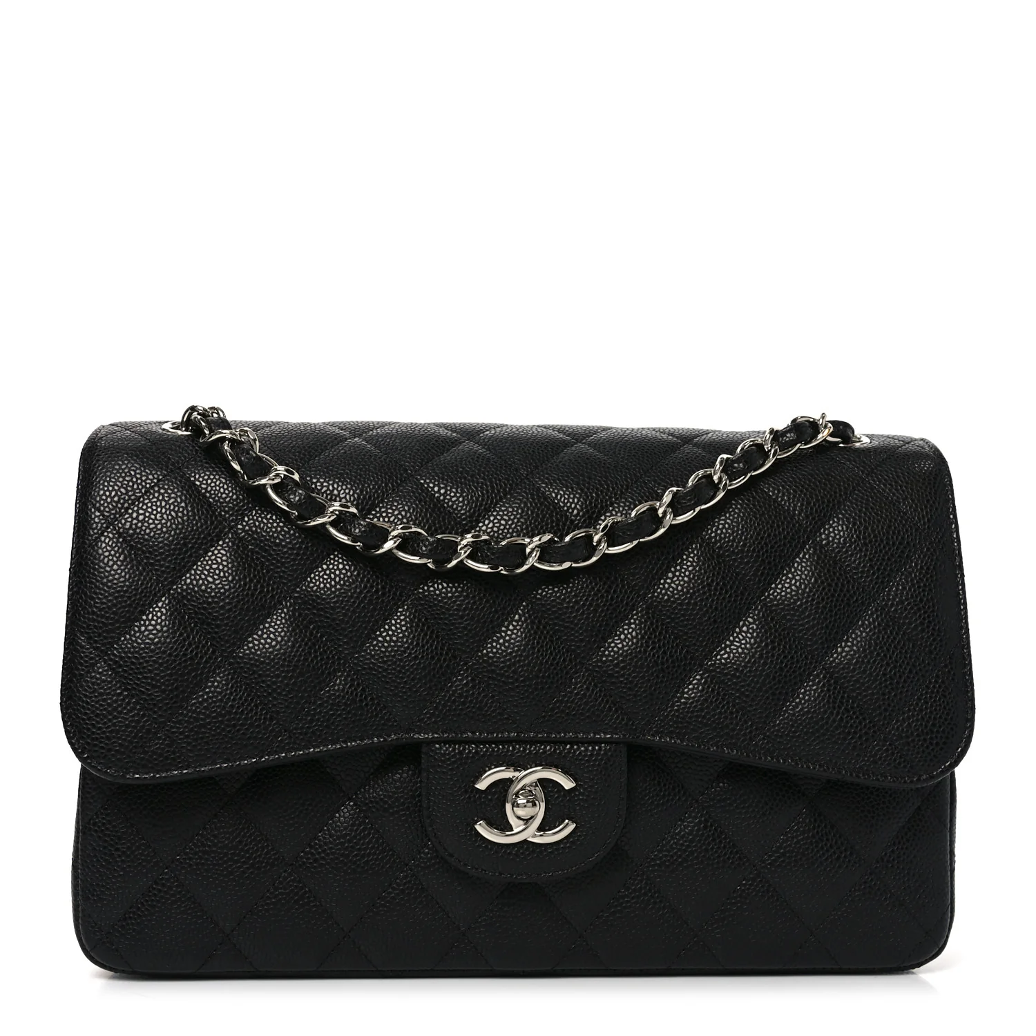Caviar Quilted Jumbo Double Flap Black