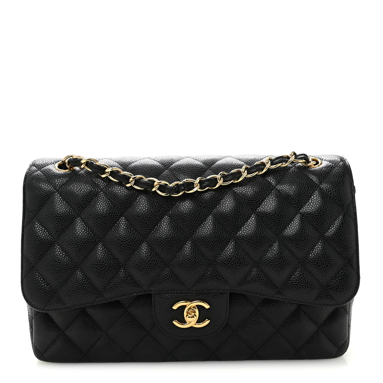 Caviar Quilted Jumbo Double Flap Black