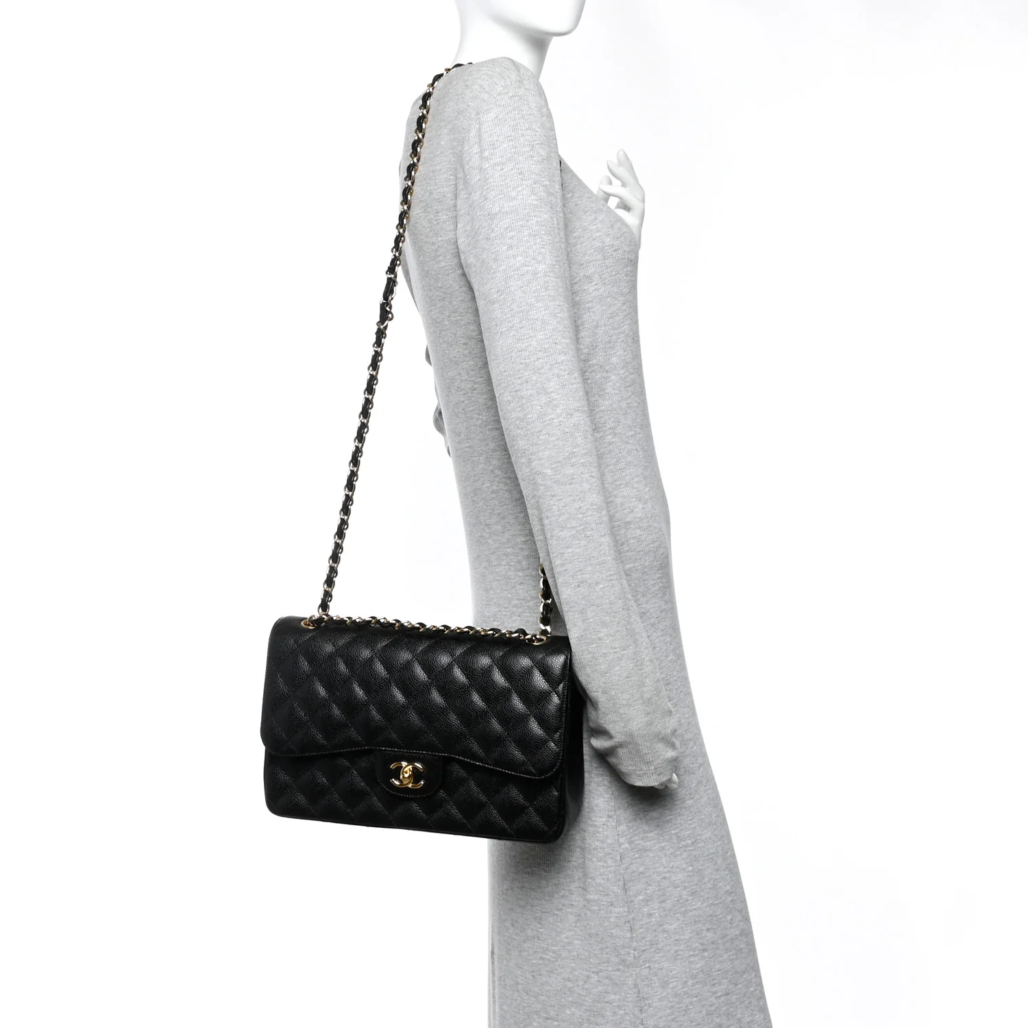 Caviar Quilted Jumbo Double Flap Black - Image 2