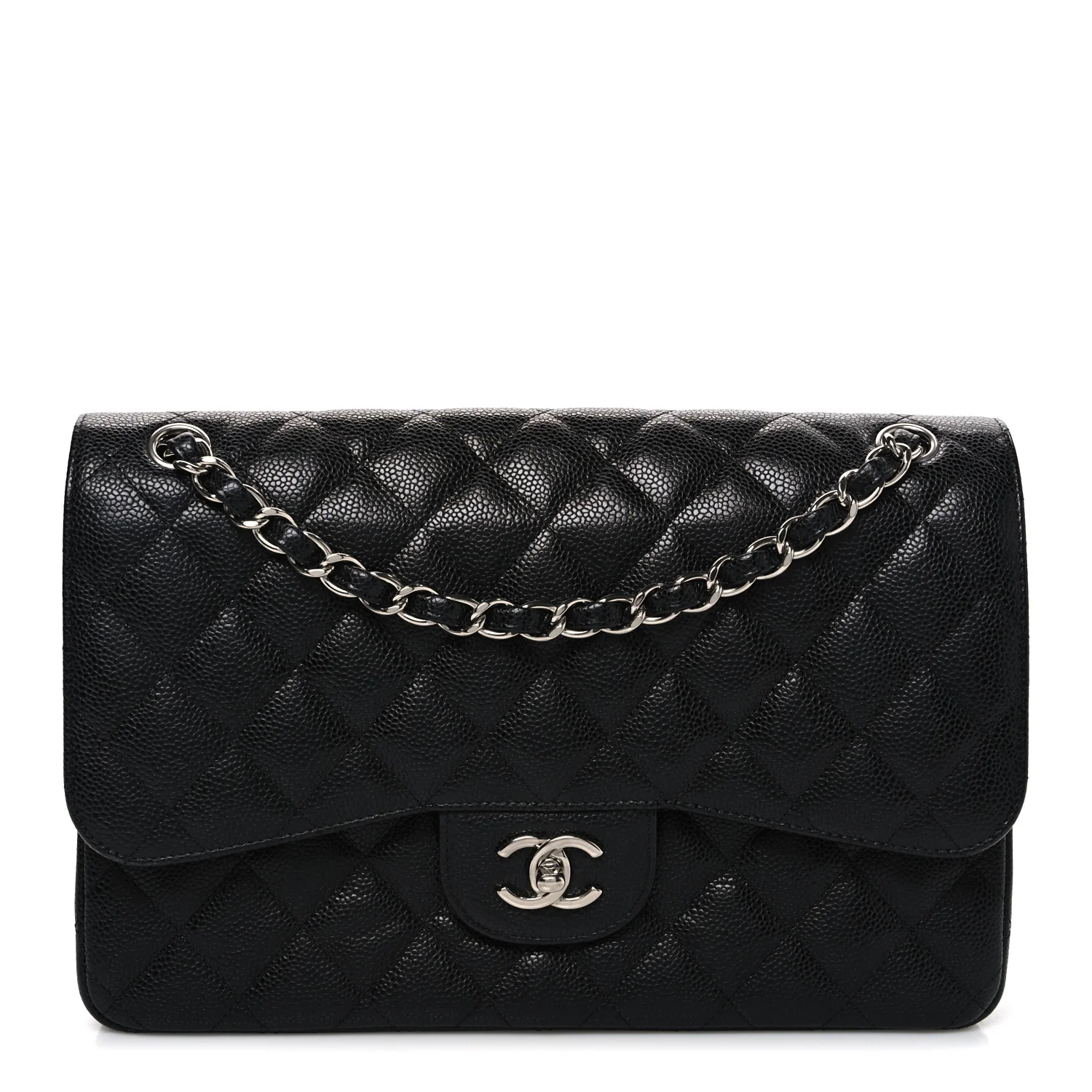 Caviar Quilted Jumbo Double Flap Black