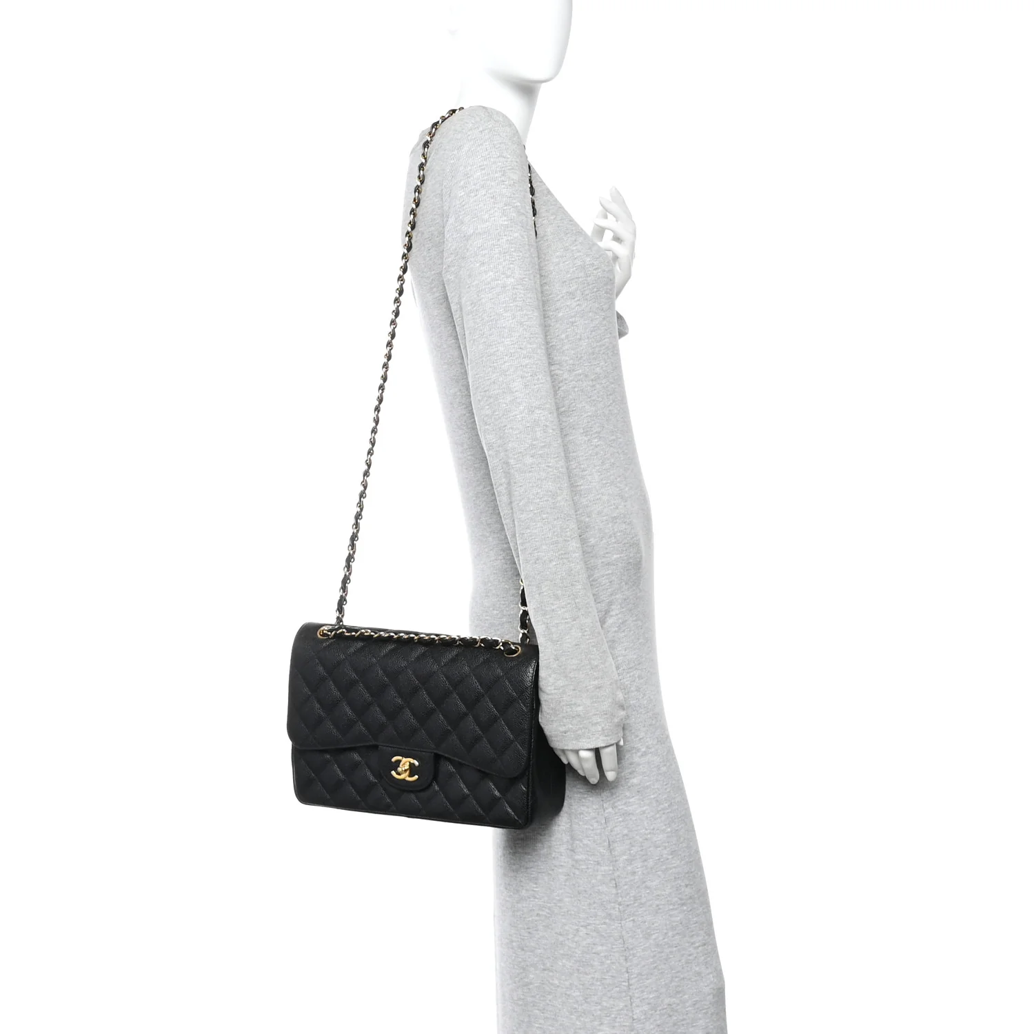 Caviar Quilted Jumbo Double Flap Black - Image 3