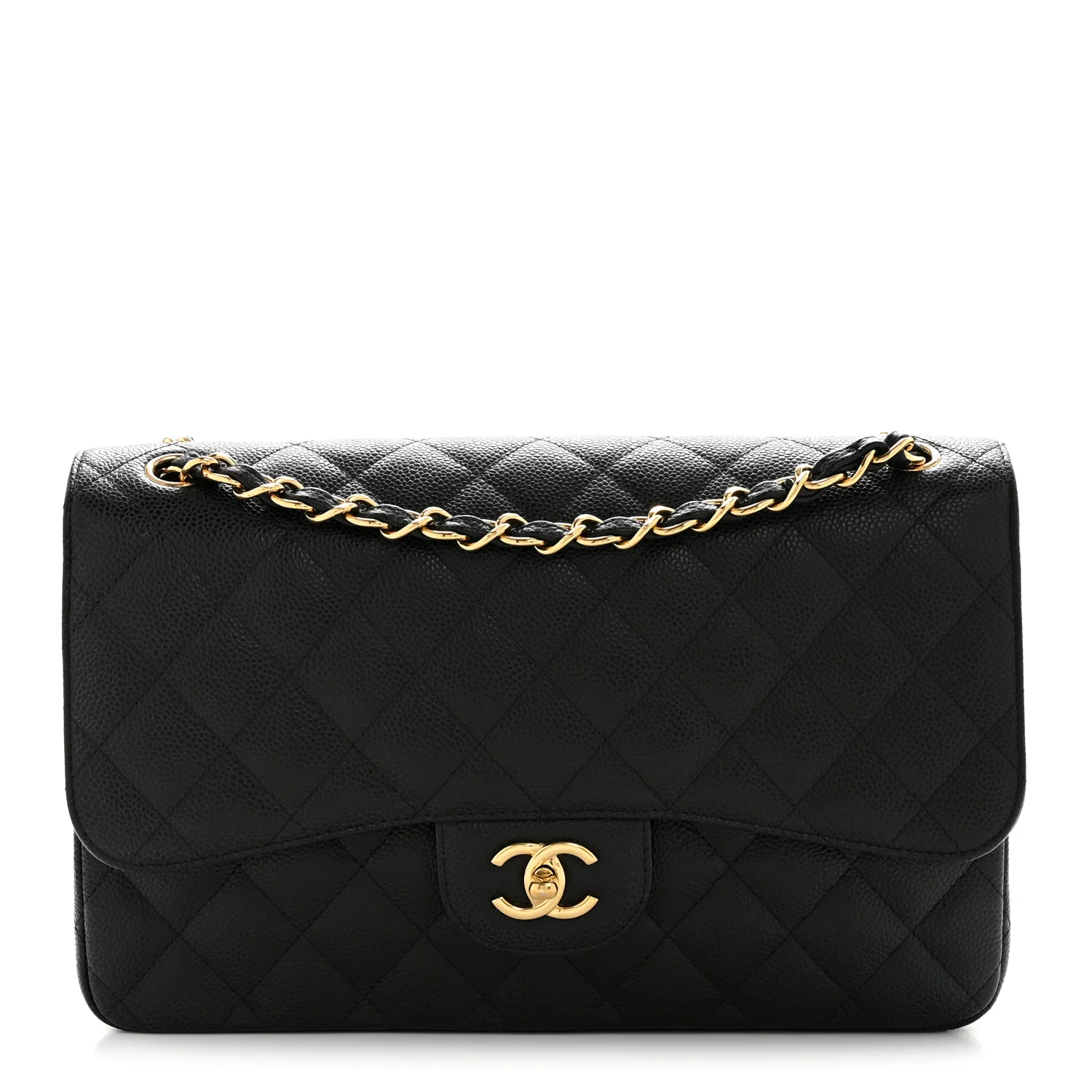 Caviar Quilted Jumbo Double Flap Black