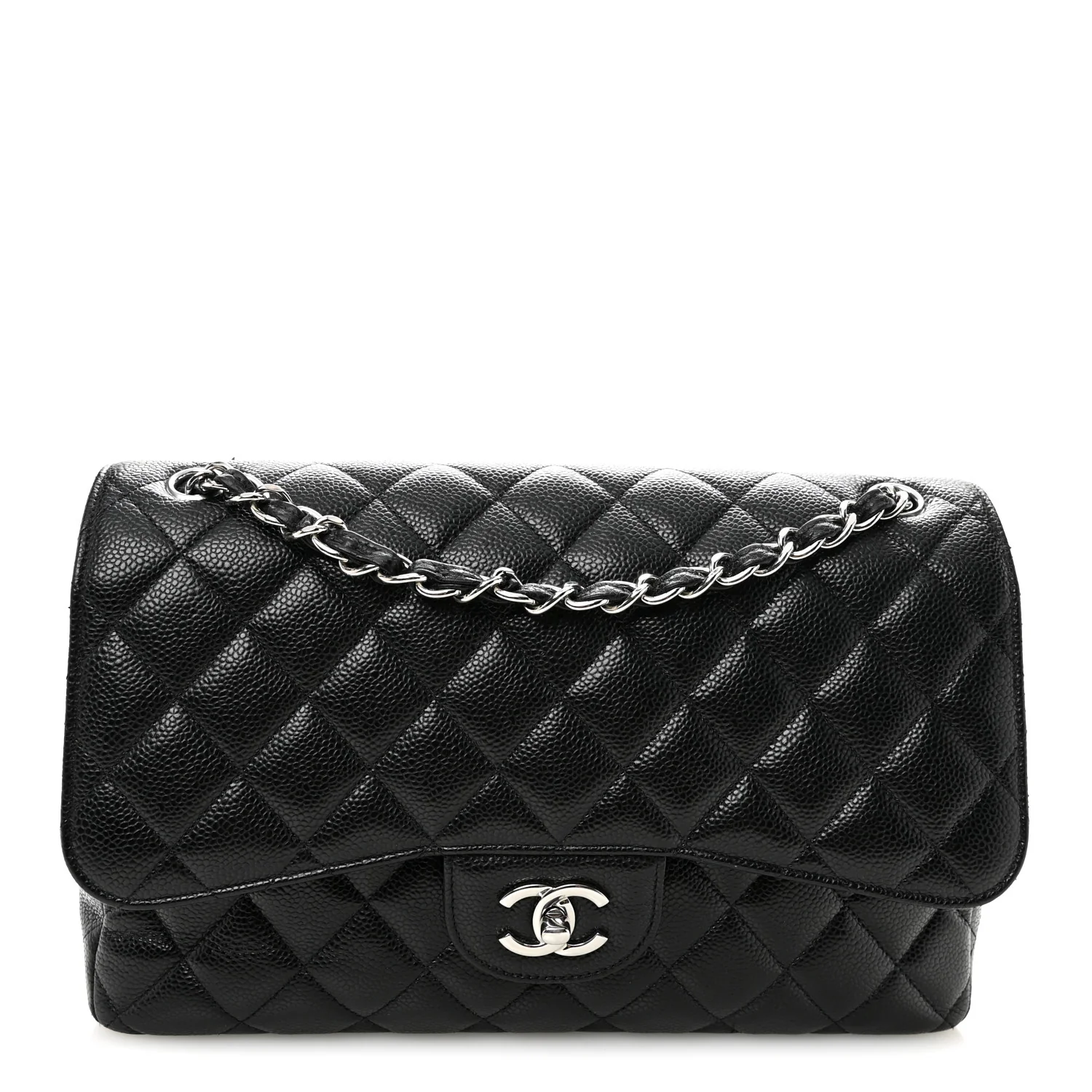 Caviar Quilted Jumbo Double Flap Black