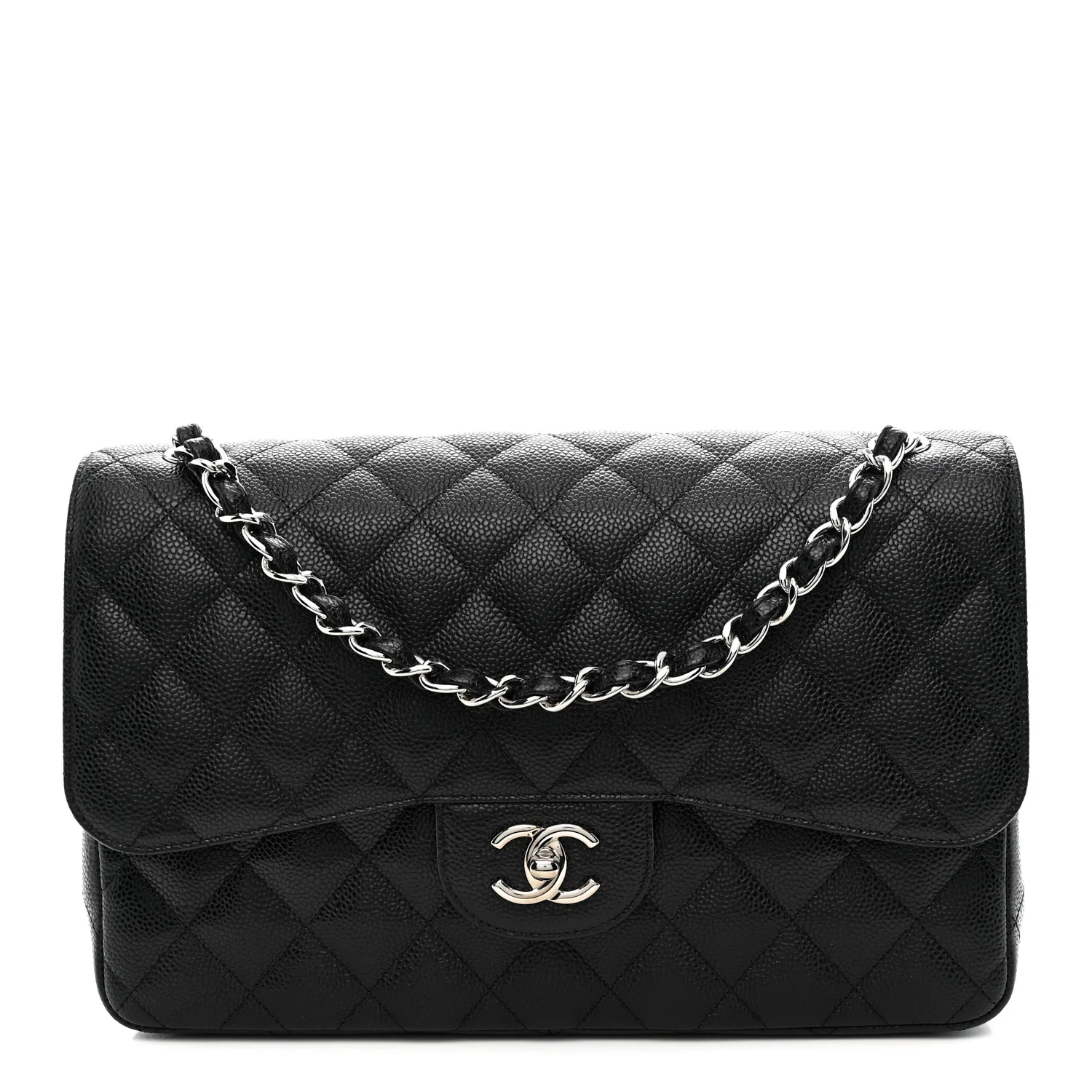 Caviar Quilted Jumbo Double Flap Black