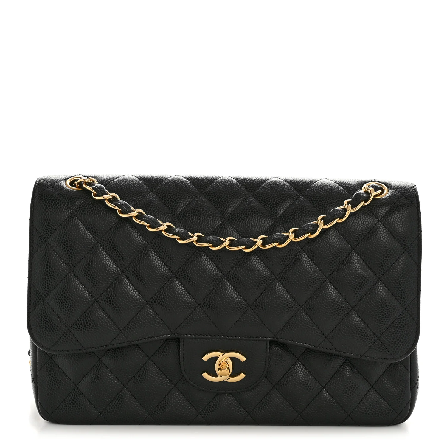 Caviar Quilted Jumbo Double Flap Black