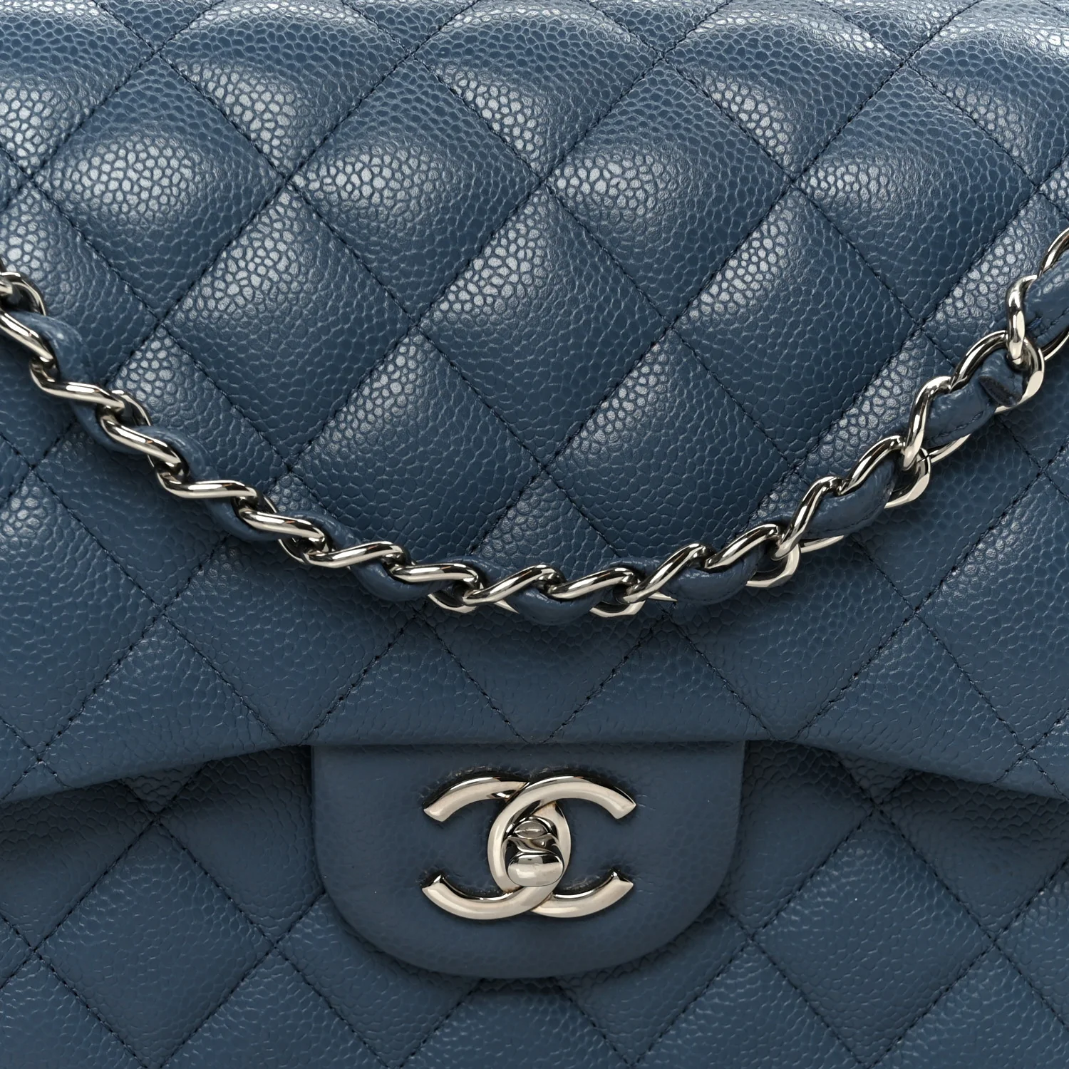 Caviar Quilted Jumbo Double Flap Blue - Image 9