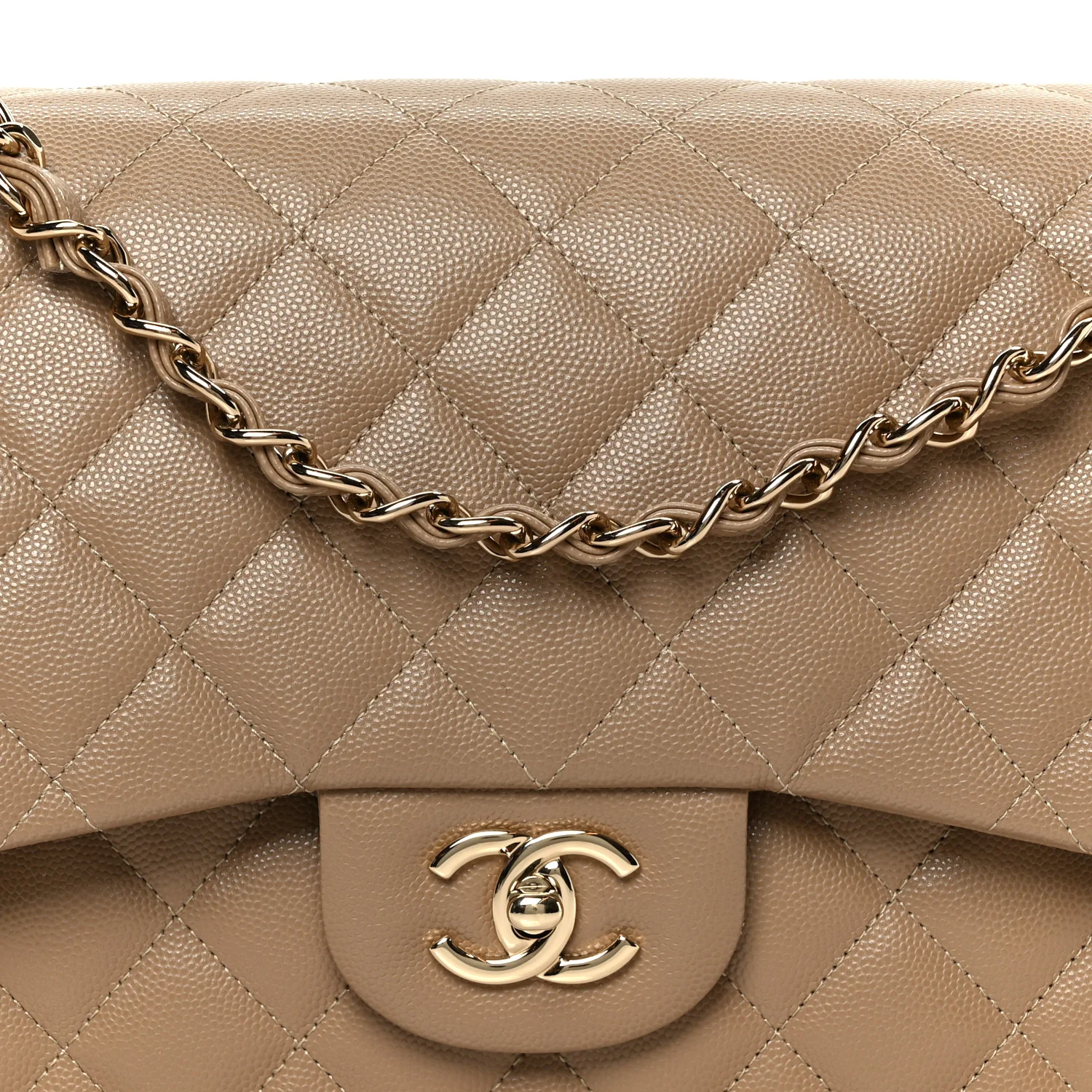 Caviar Quilted Jumbo Double Flap Dark Beige - Image 11
