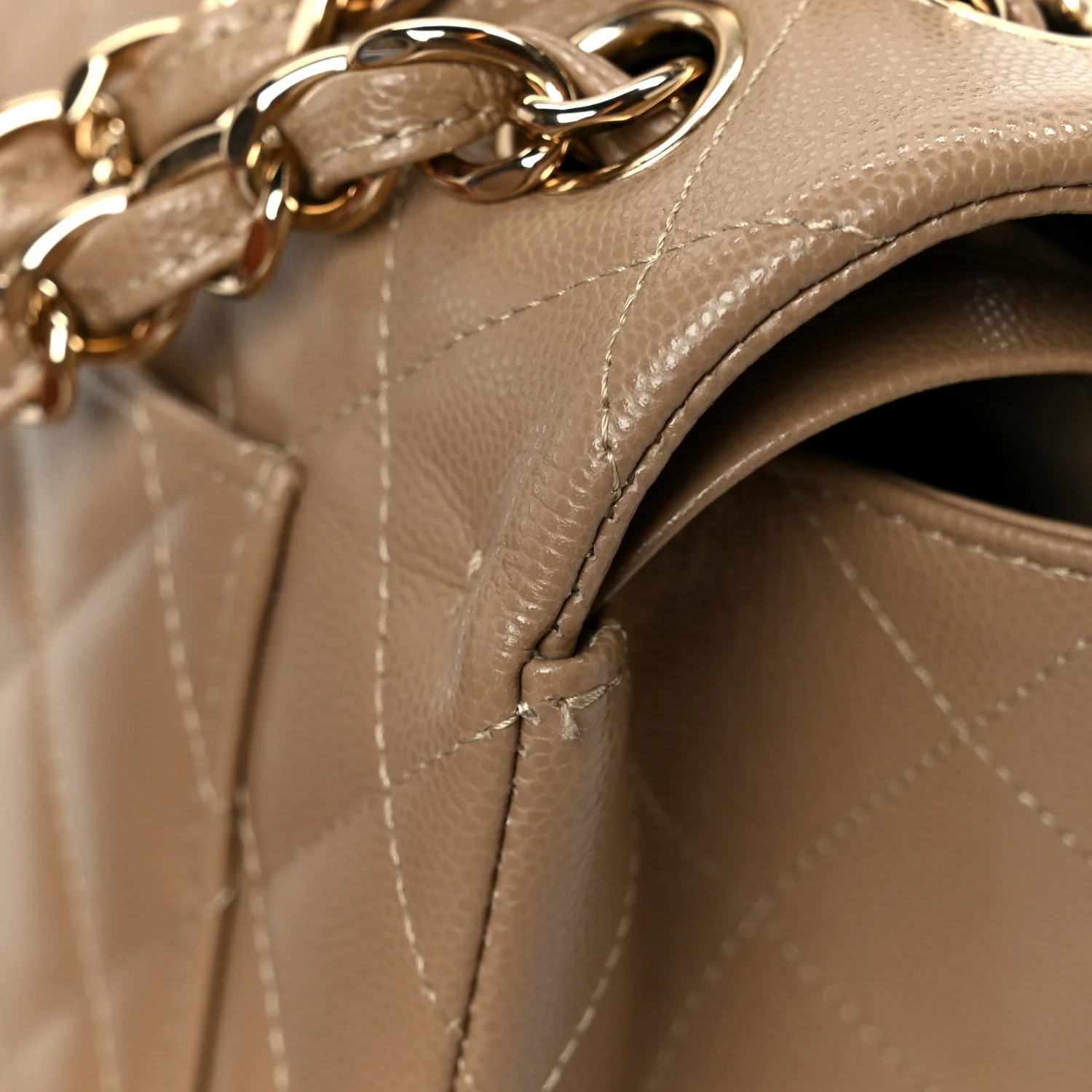 Caviar Quilted Jumbo Double Flap Dark Beige - Image 14