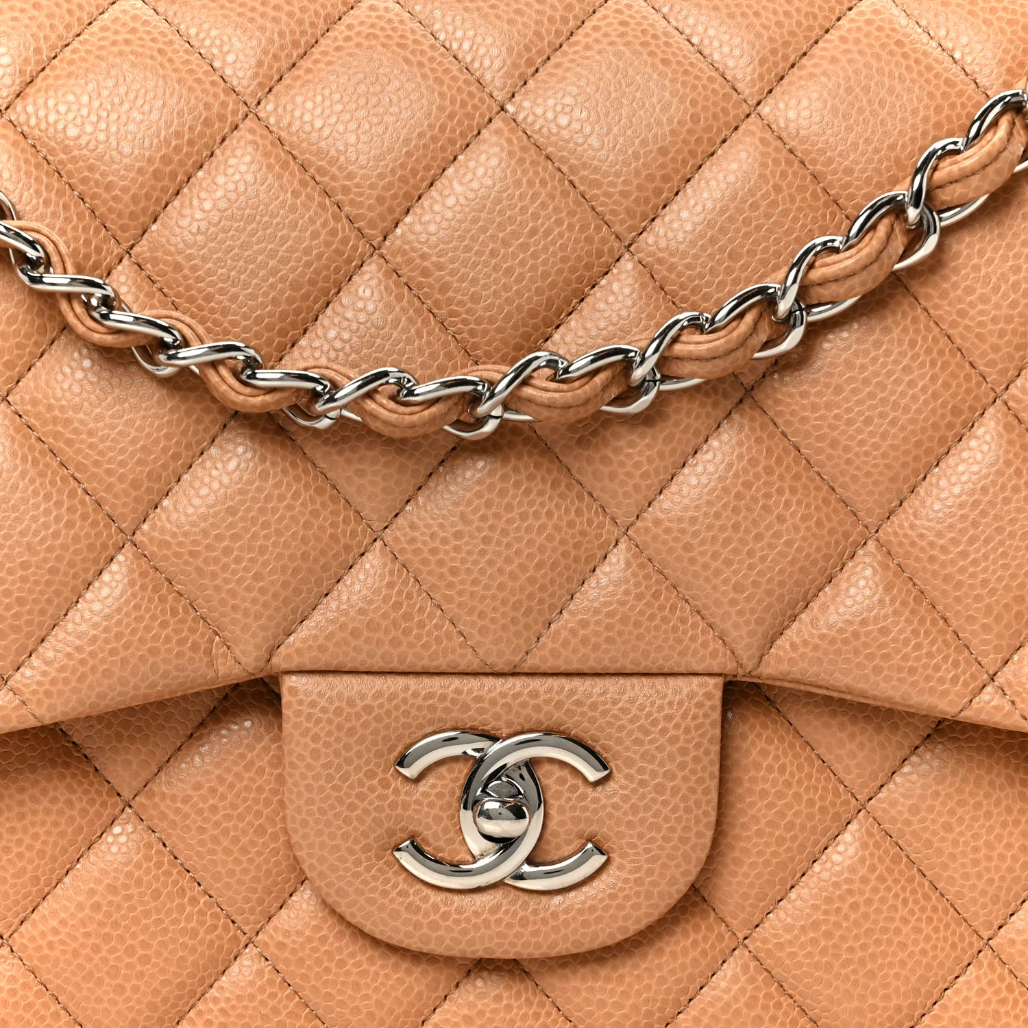 Caviar Quilted Jumbo Double Flap Dark Beige - Image 9