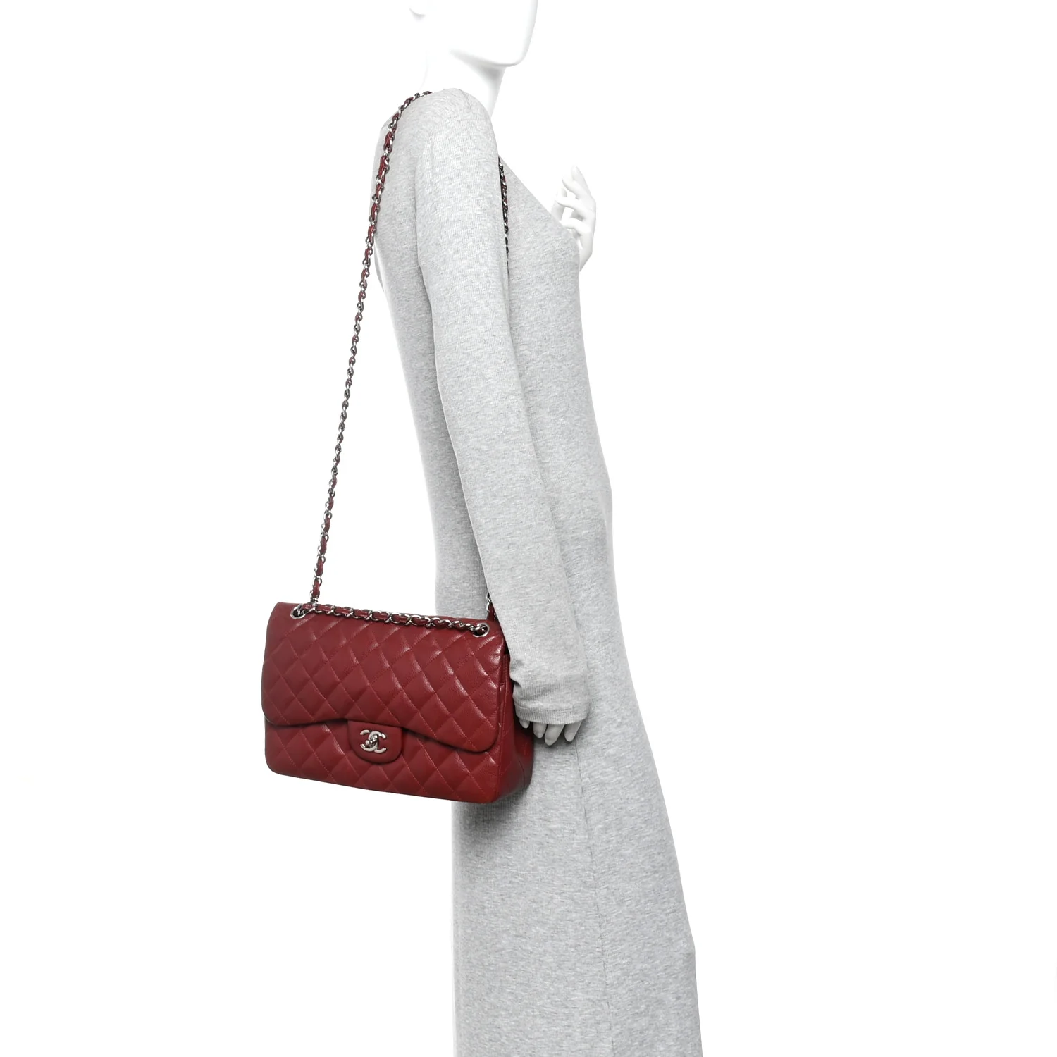 Caviar Quilted Jumbo Double Flap Dark Red - Image 2