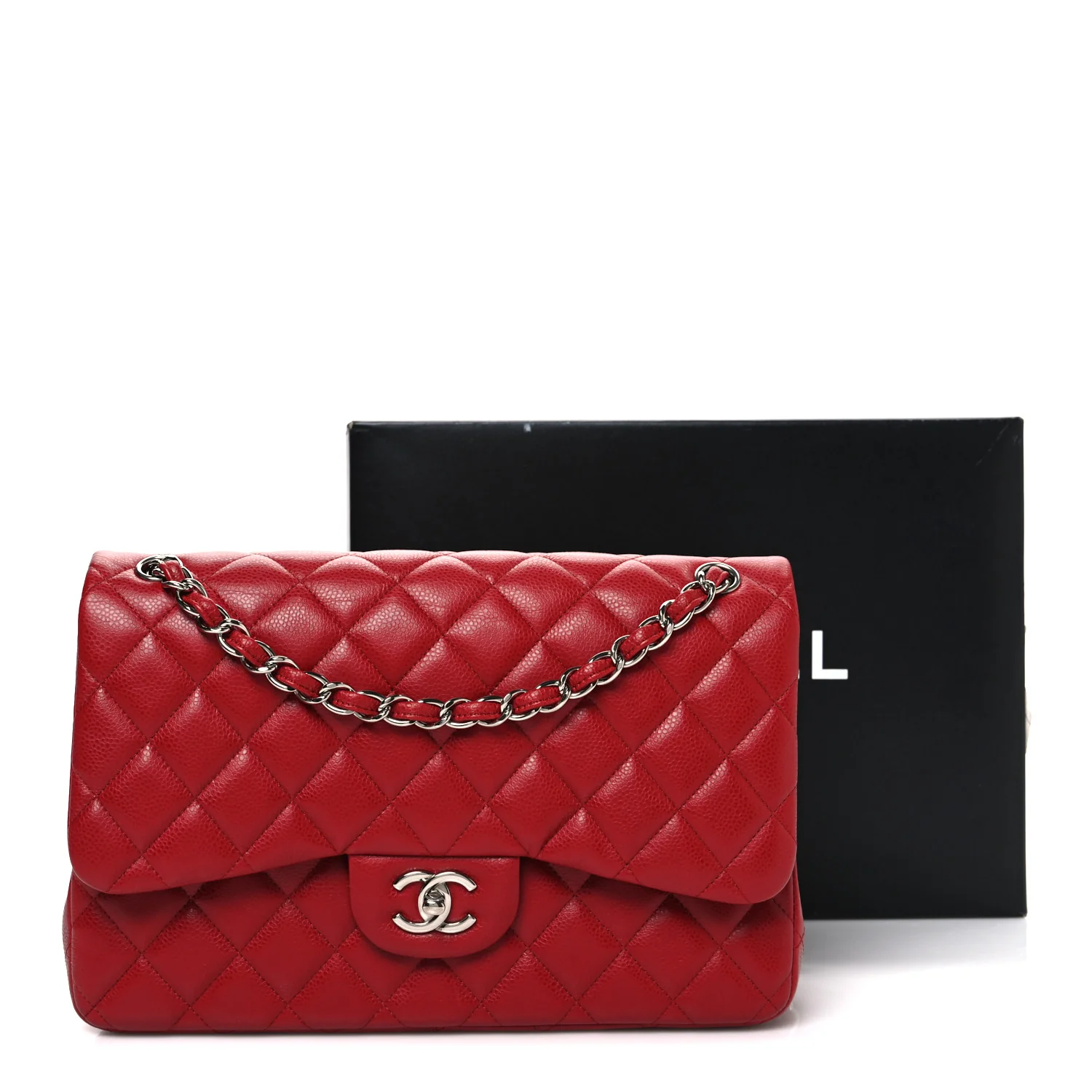 Caviar Quilted Jumbo Double Flap Dark Red - Image 12