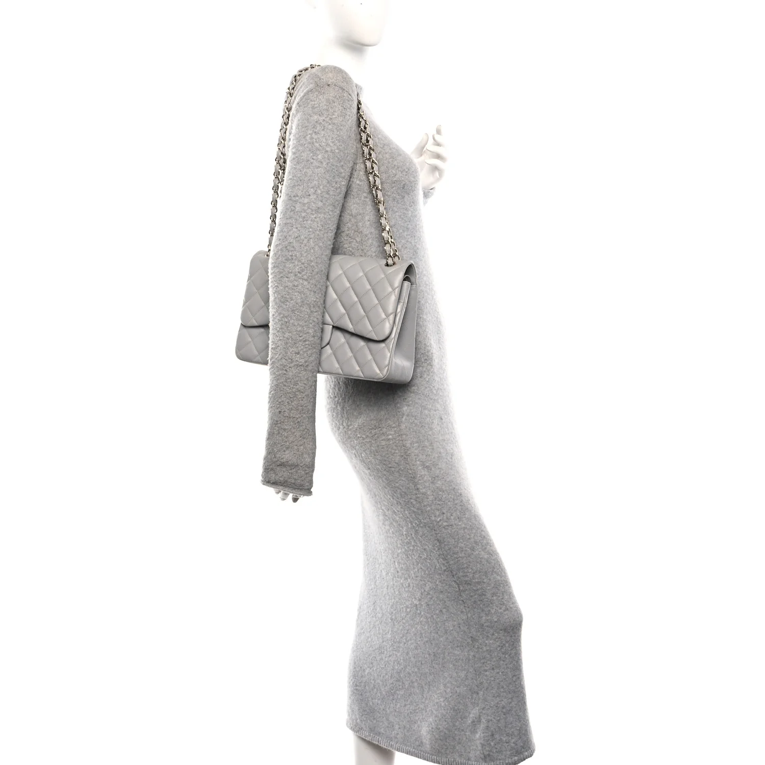 Caviar Quilted Jumbo Double Flap Grey - Image 2