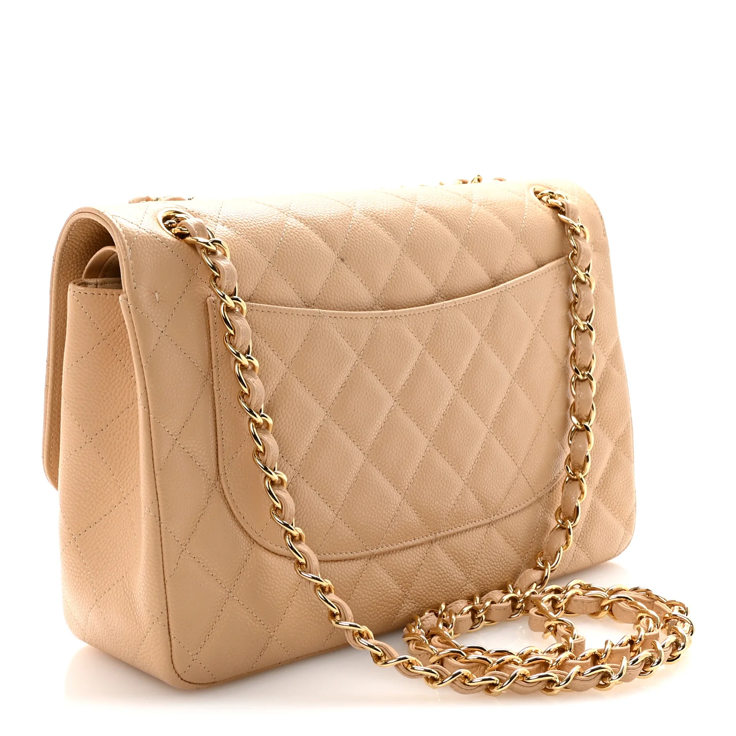 Caviar Quilted Jumbo Double Flap Light Beige - Image 3