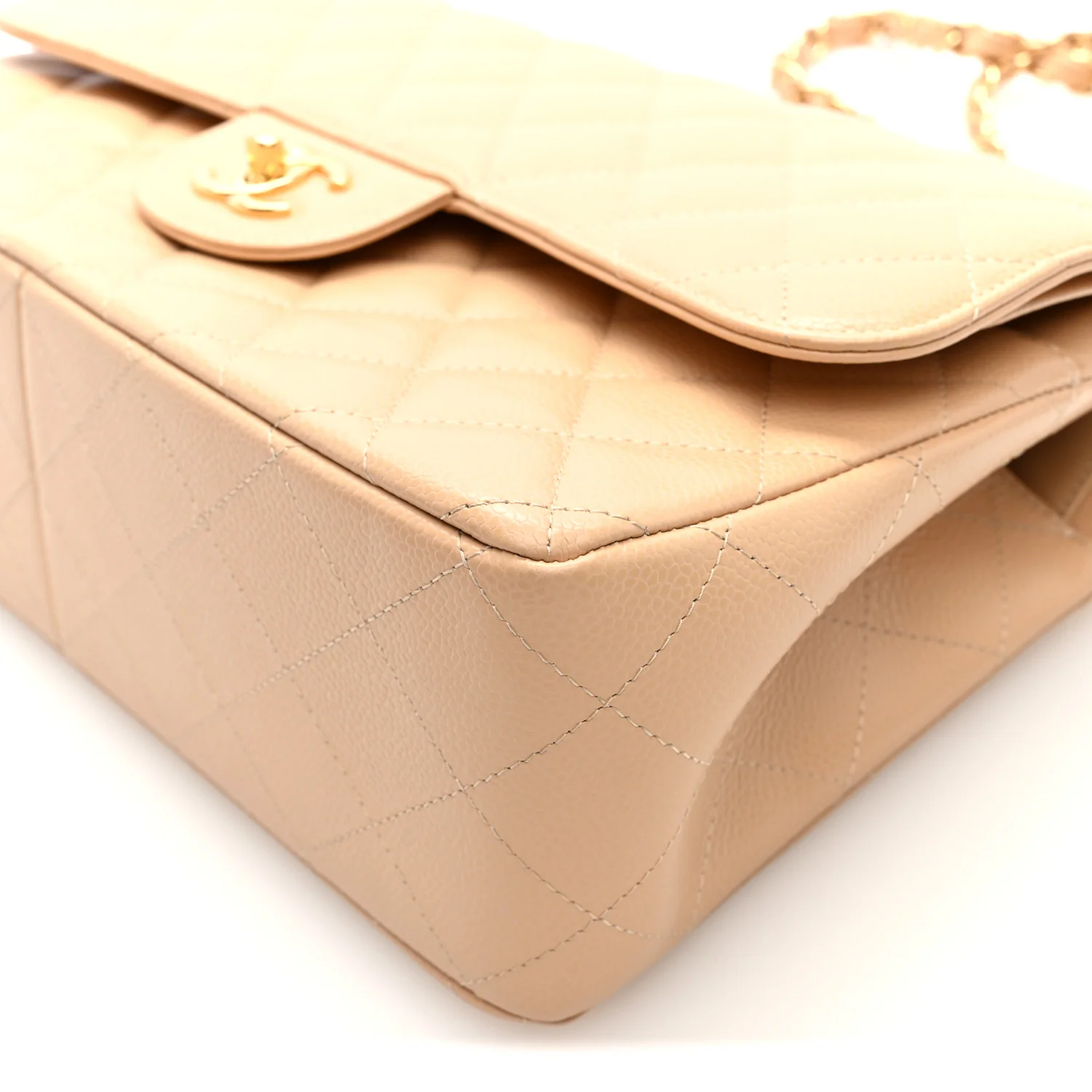 Caviar Quilted Jumbo Double Flap Light Beige - Image 10