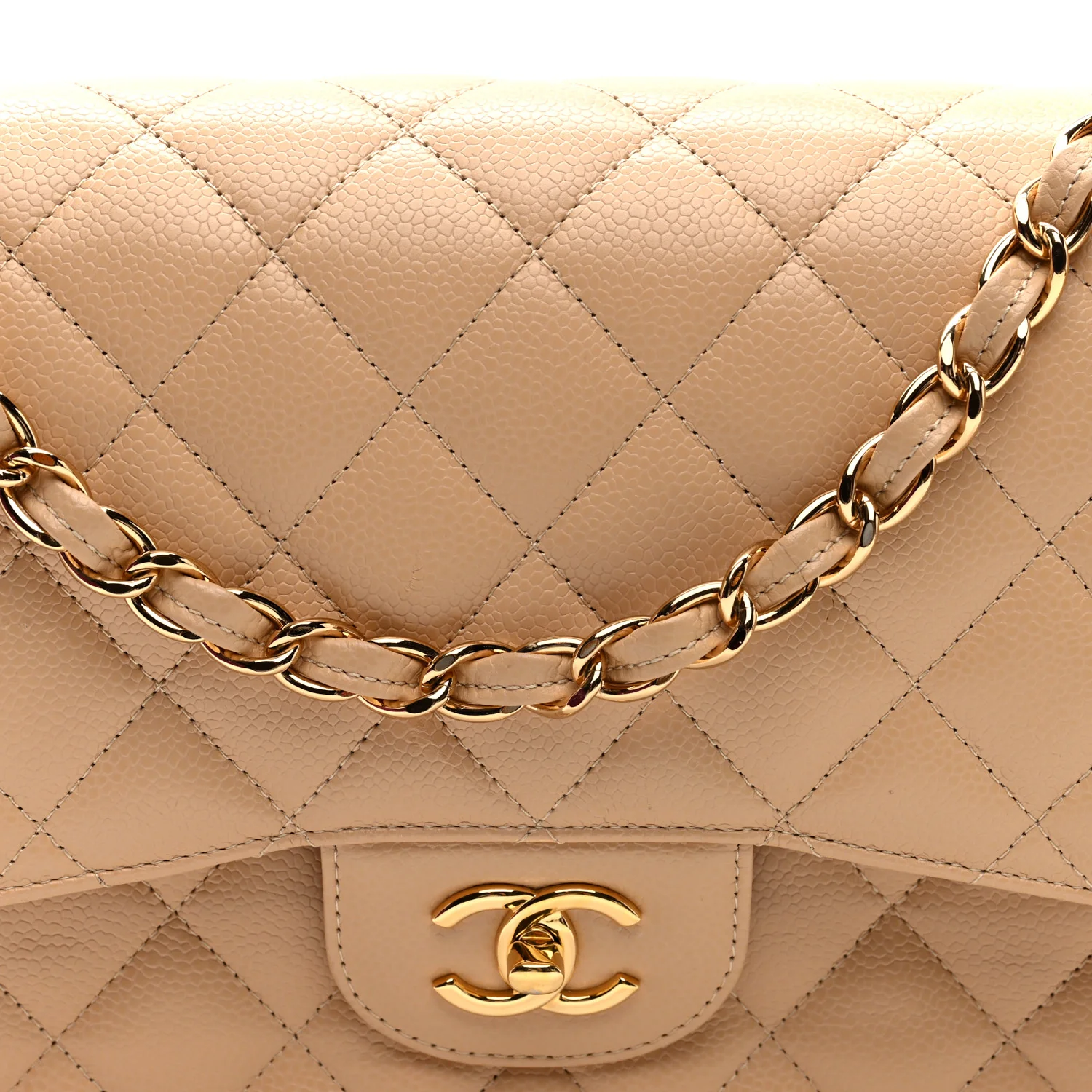Caviar Quilted Jumbo Double Flap Light Beige - Image 8