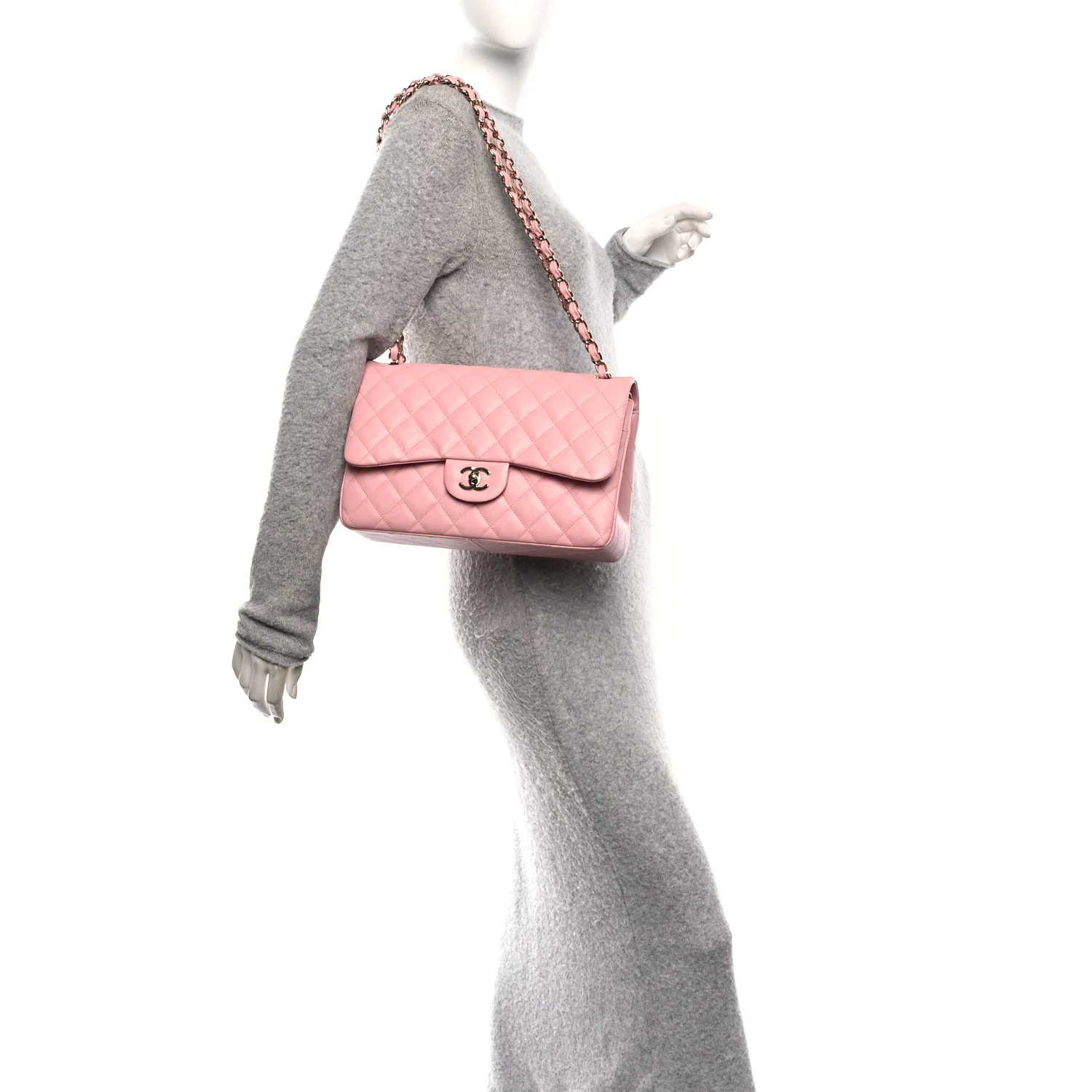 Caviar Quilted Jumbo Double Flap Pink - Image 2