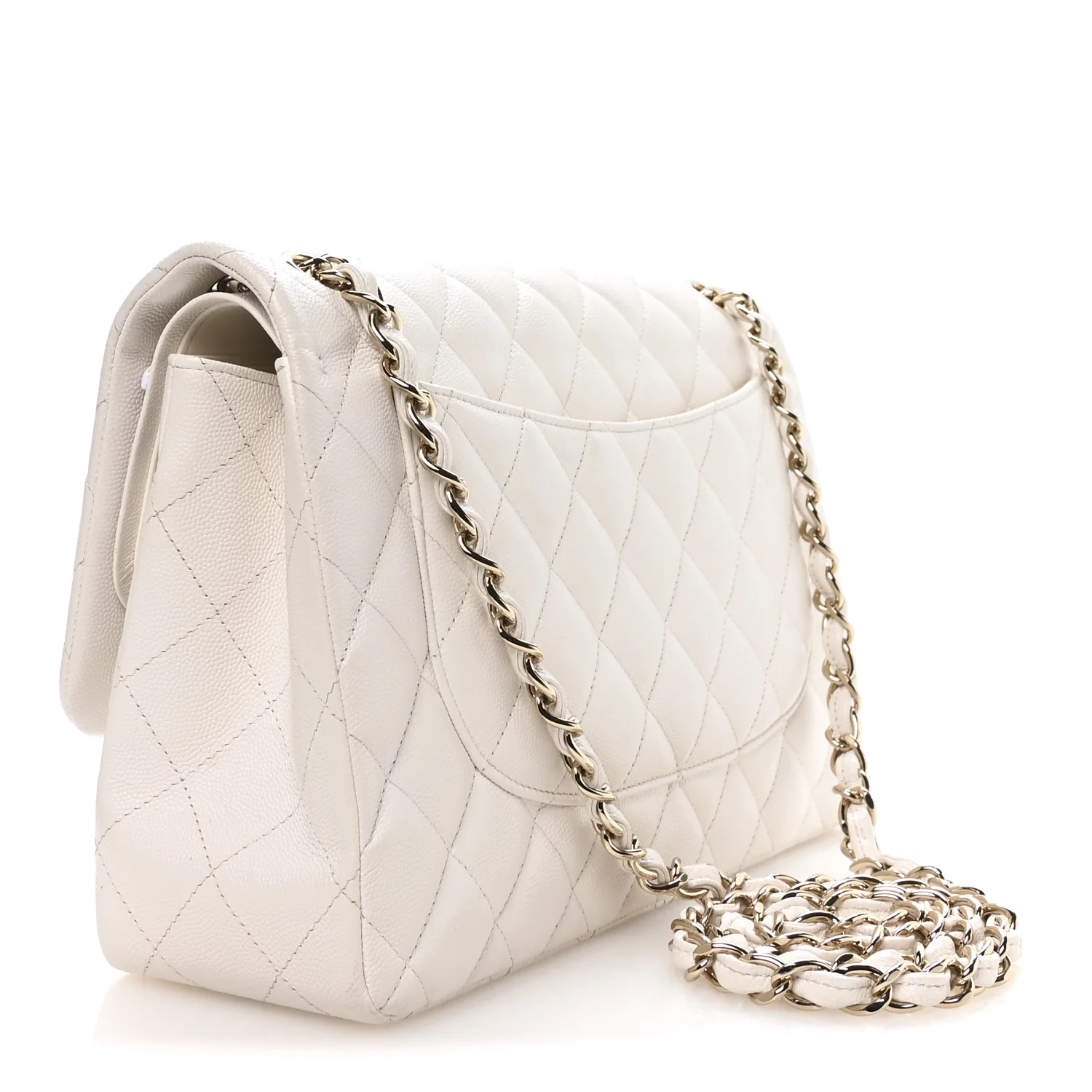 Caviar Quilted Jumbo Double Flap White - Image 3