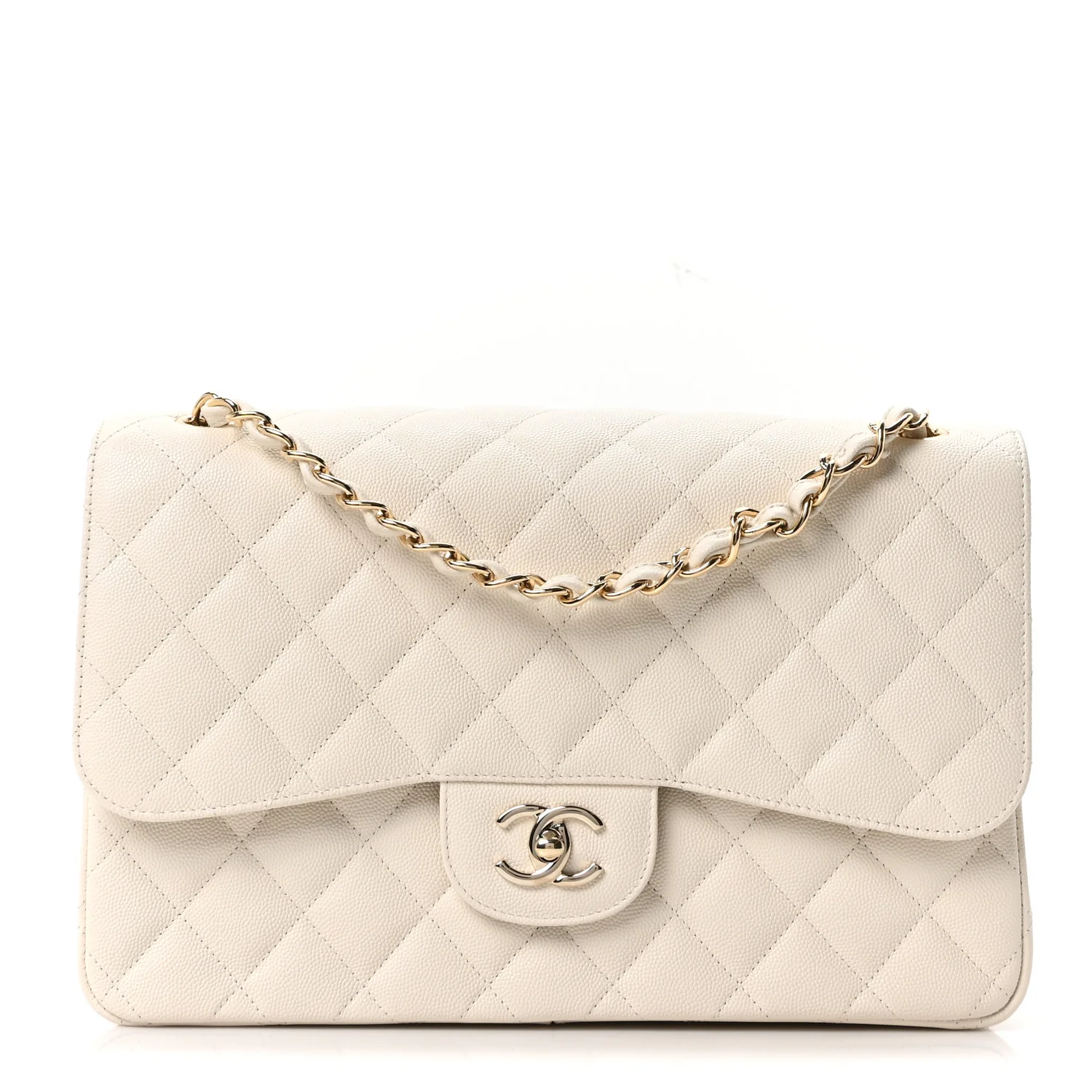 Caviar Quilted Jumbo Double Flap White