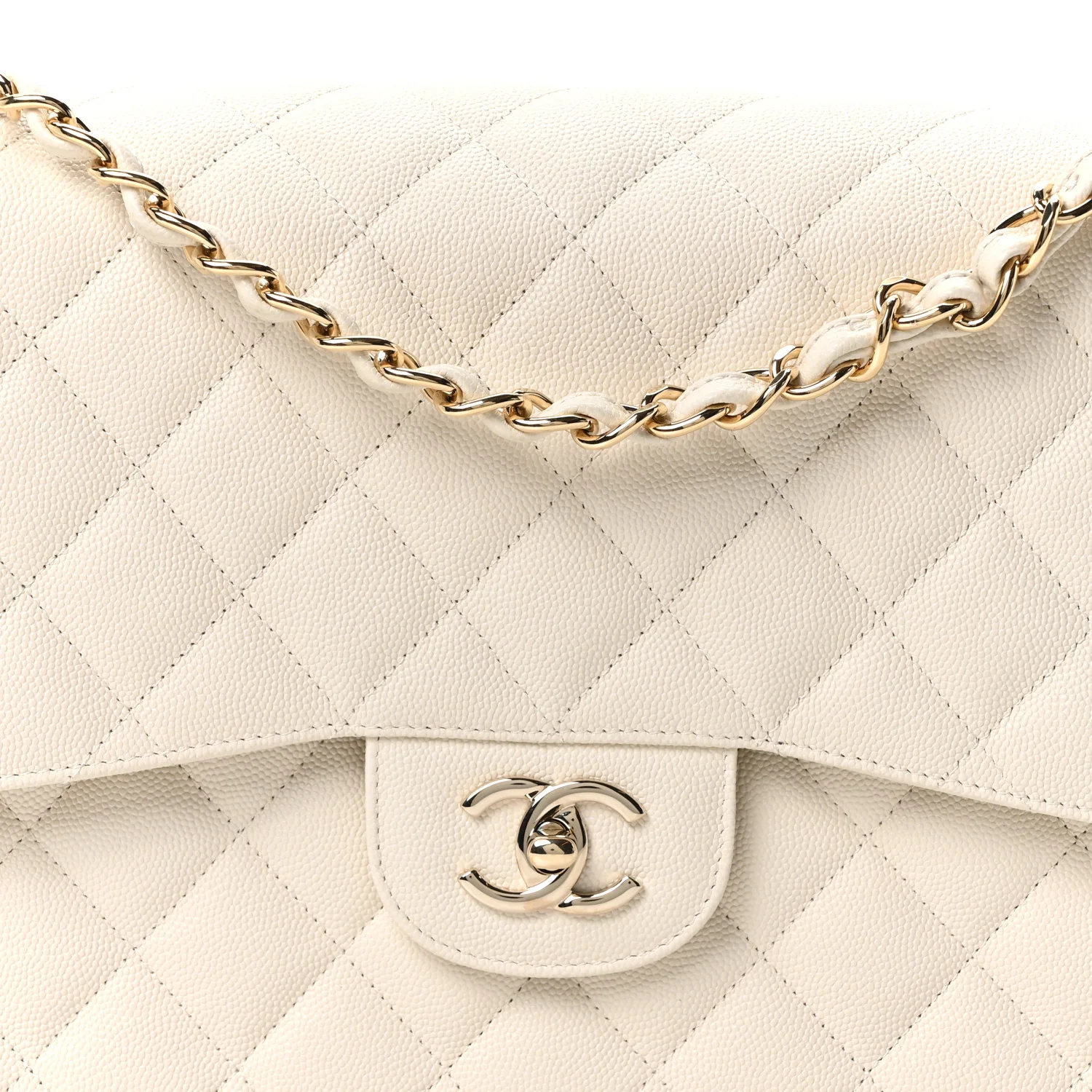Caviar Quilted Jumbo Double Flap White - Image 8