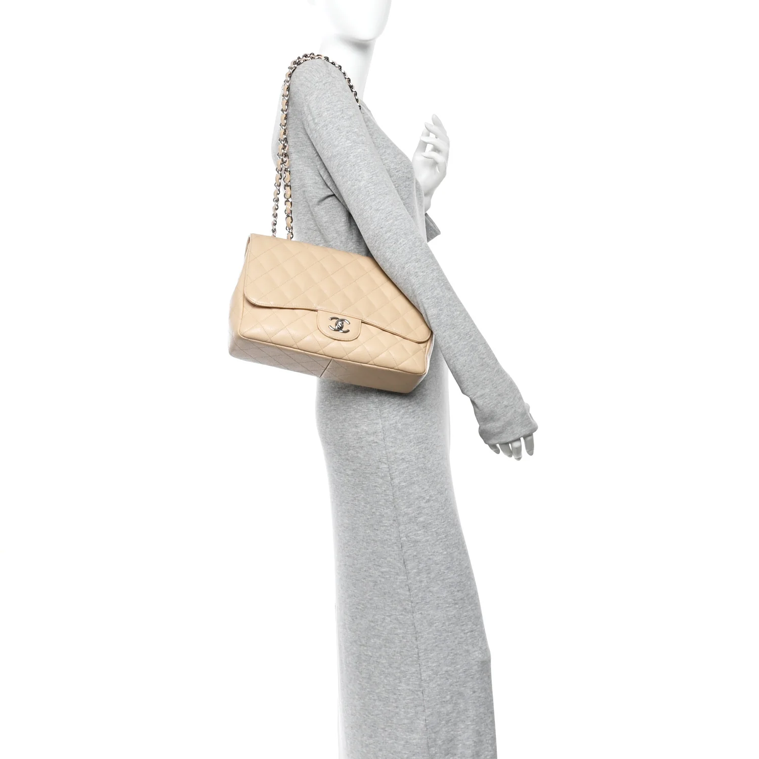 Caviar Quilted Jumbo Single Flap Beige Clair - Image 2