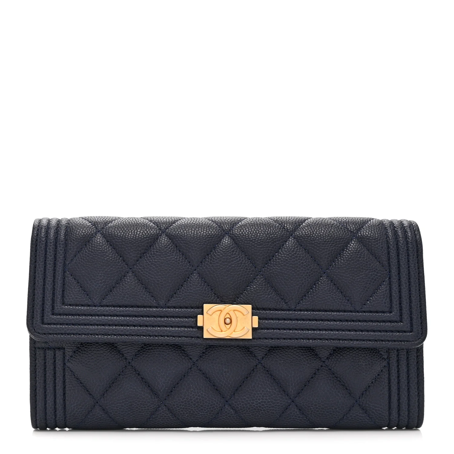 Caviar Quilted Large Boy Gusset Flap Wallet Blue
