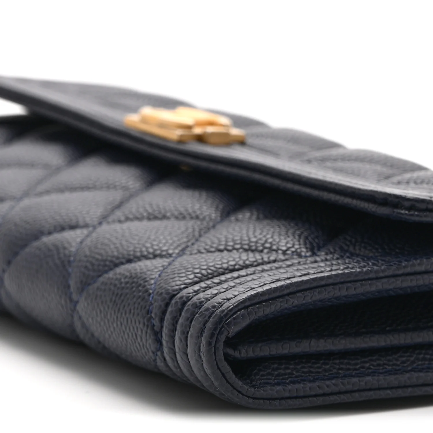 Caviar Quilted Large Boy Gusset Flap Wallet Blue - Image 11