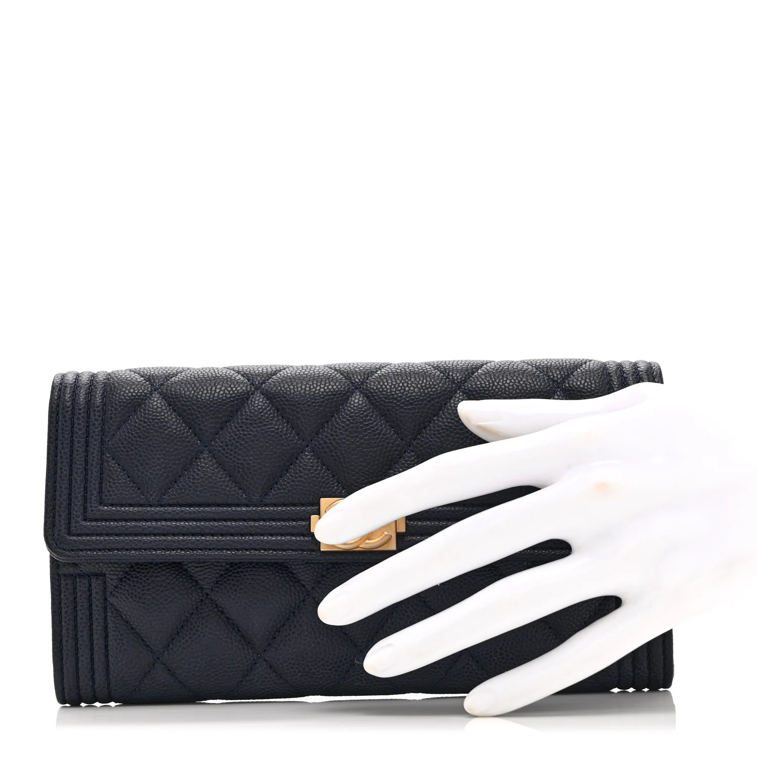 Caviar Quilted Large Boy Gusset Flap Wallet Blue - Image 2
