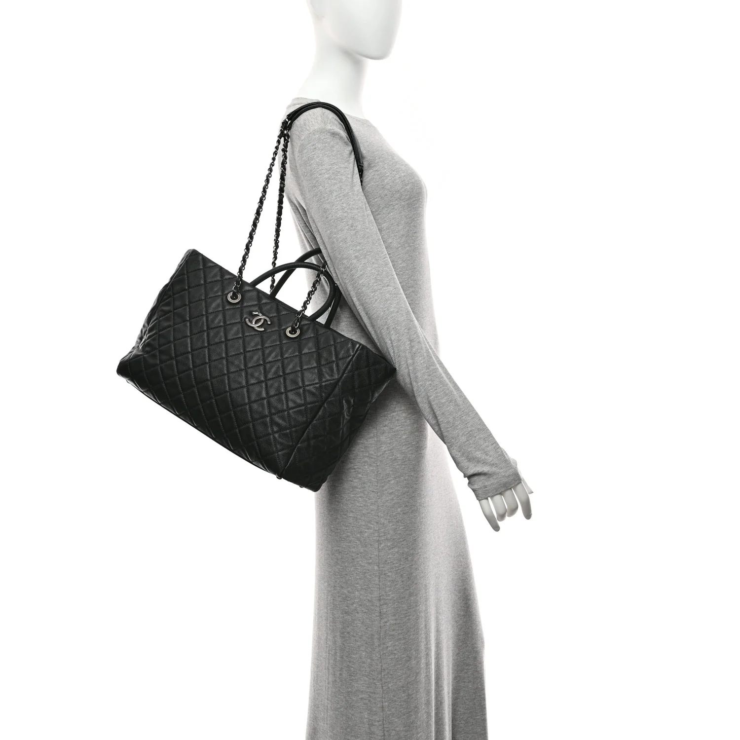 Caviar Quilted Large Coco Handle Shopping Tote Black - Image 2