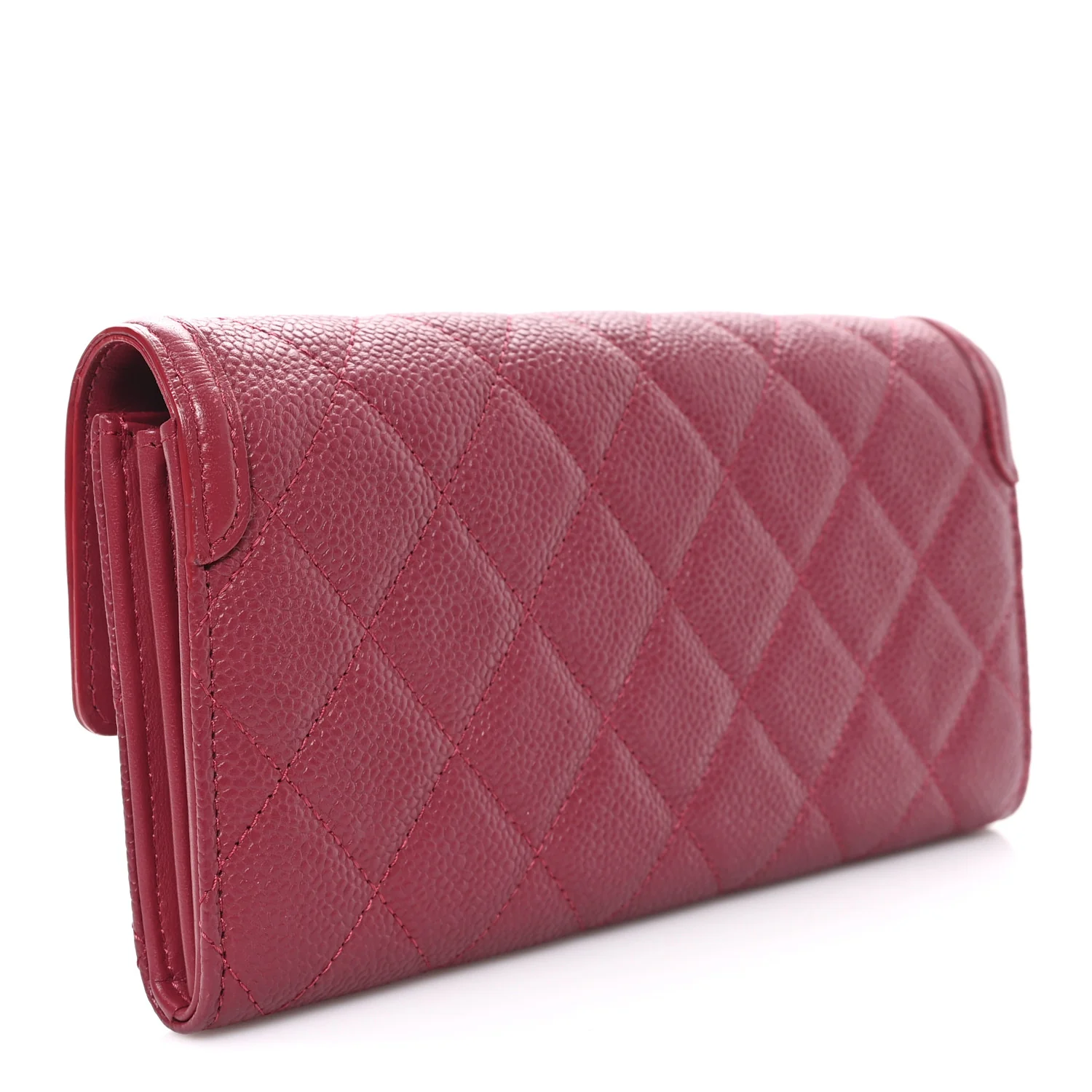 Caviar Quilted Large Filigree Gusset Flap Wallet Dark Pink - Image 3