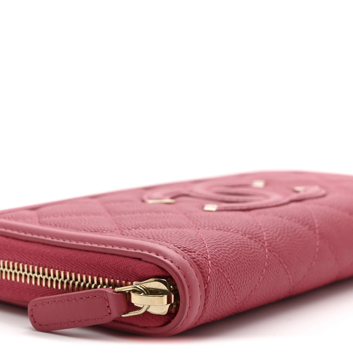 Caviar Quilted Large Filigree Zip Around Wallet Pink - Image 10