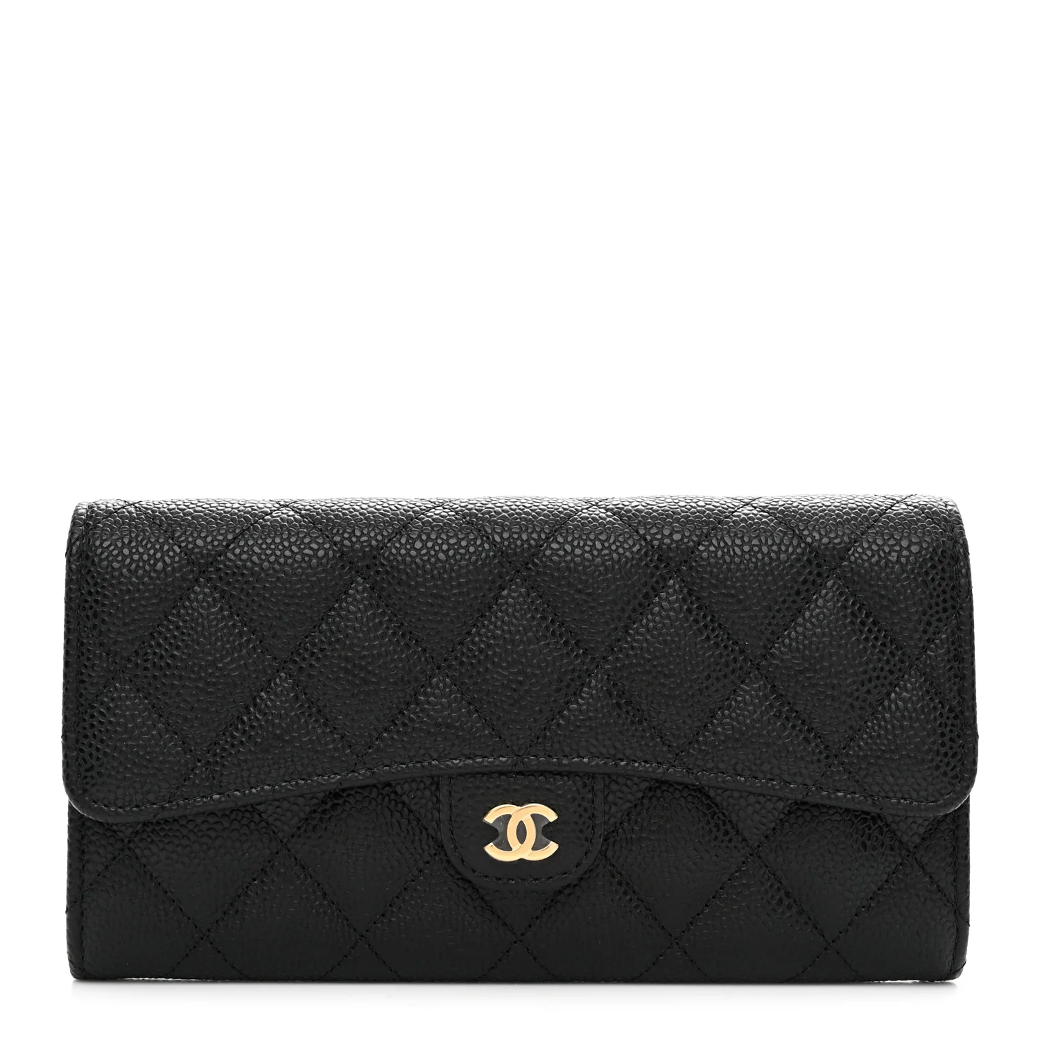 Caviar Quilted Large Gusset Flap Wallet Black