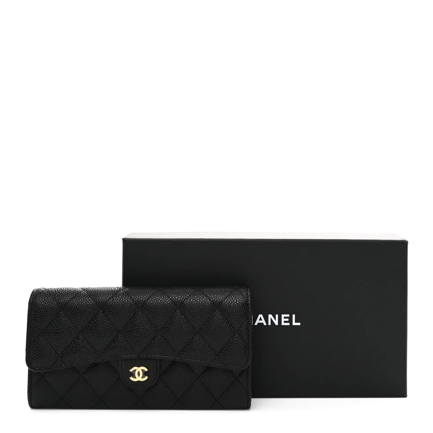 Caviar Quilted Large Gusset Flap Wallet Black - Image 9