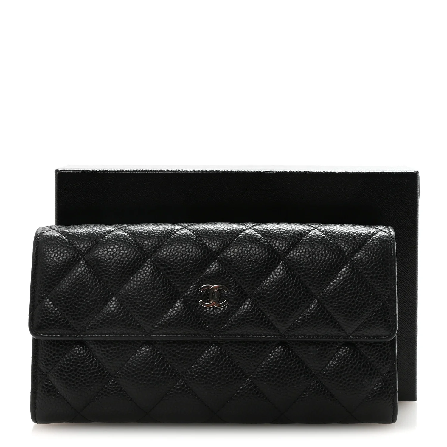Caviar Quilted Large Gusset Flap Wallet Black - Image 9