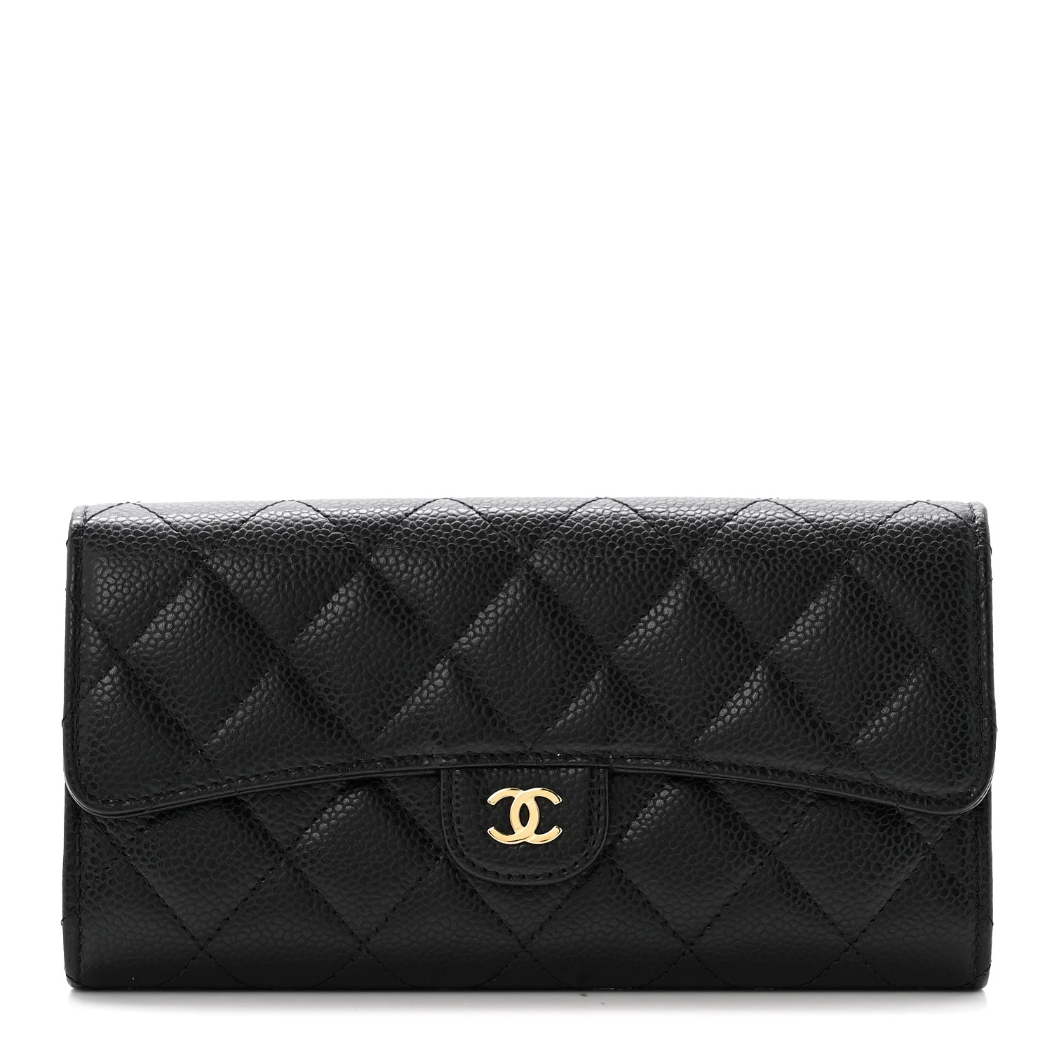 Caviar Quilted Large Gusset Flap Wallet Black