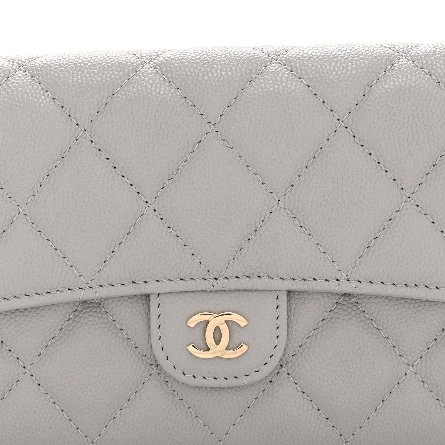 Caviar Quilted Large Gusset Flap Wallet Grey - Image 9