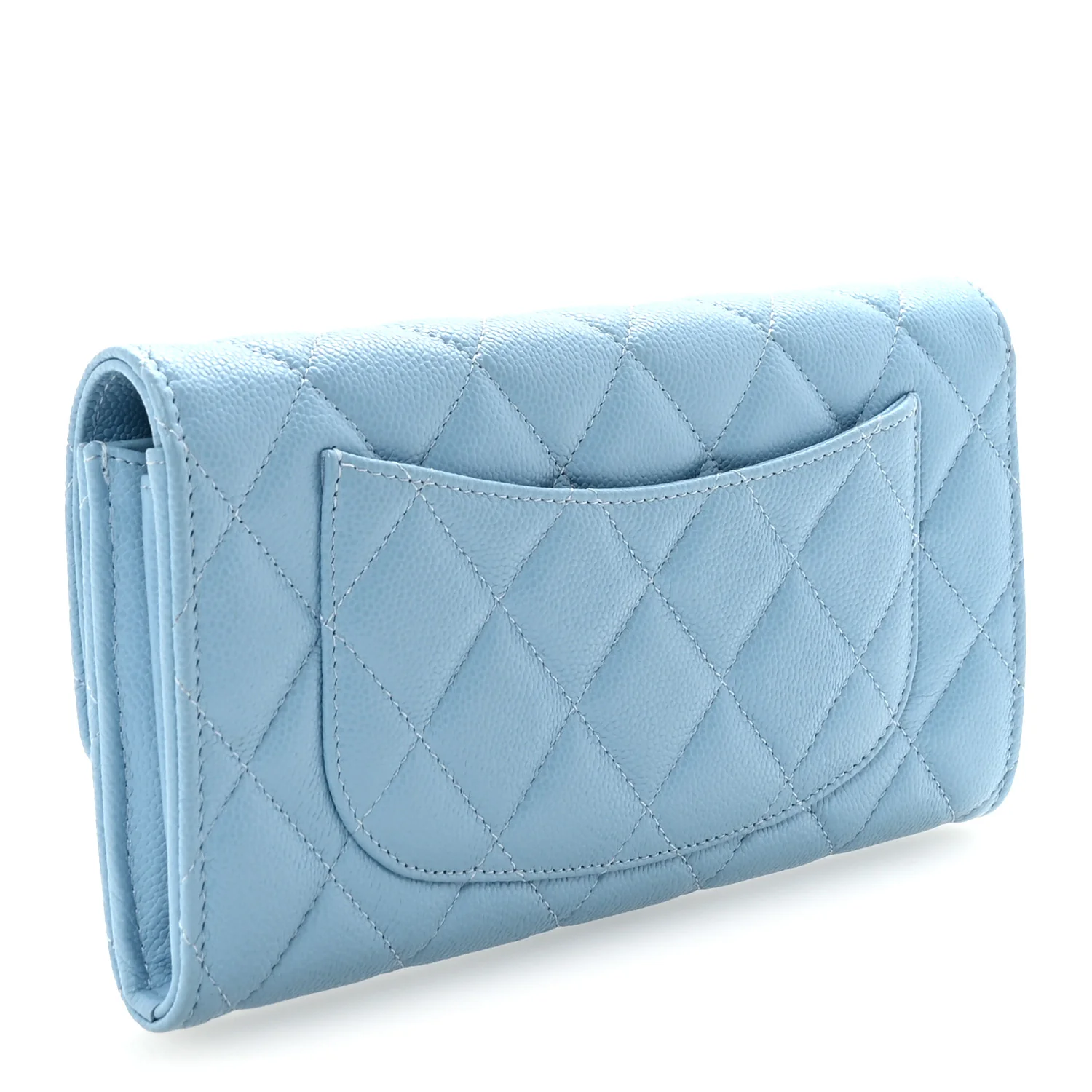 Caviar Quilted Large Gusset Flap Wallet Light Blue - Image 3