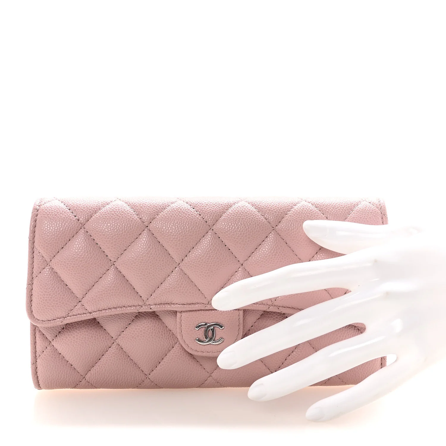 Caviar Quilted Large Gusset Flap Wallet Light Pink - Image 2