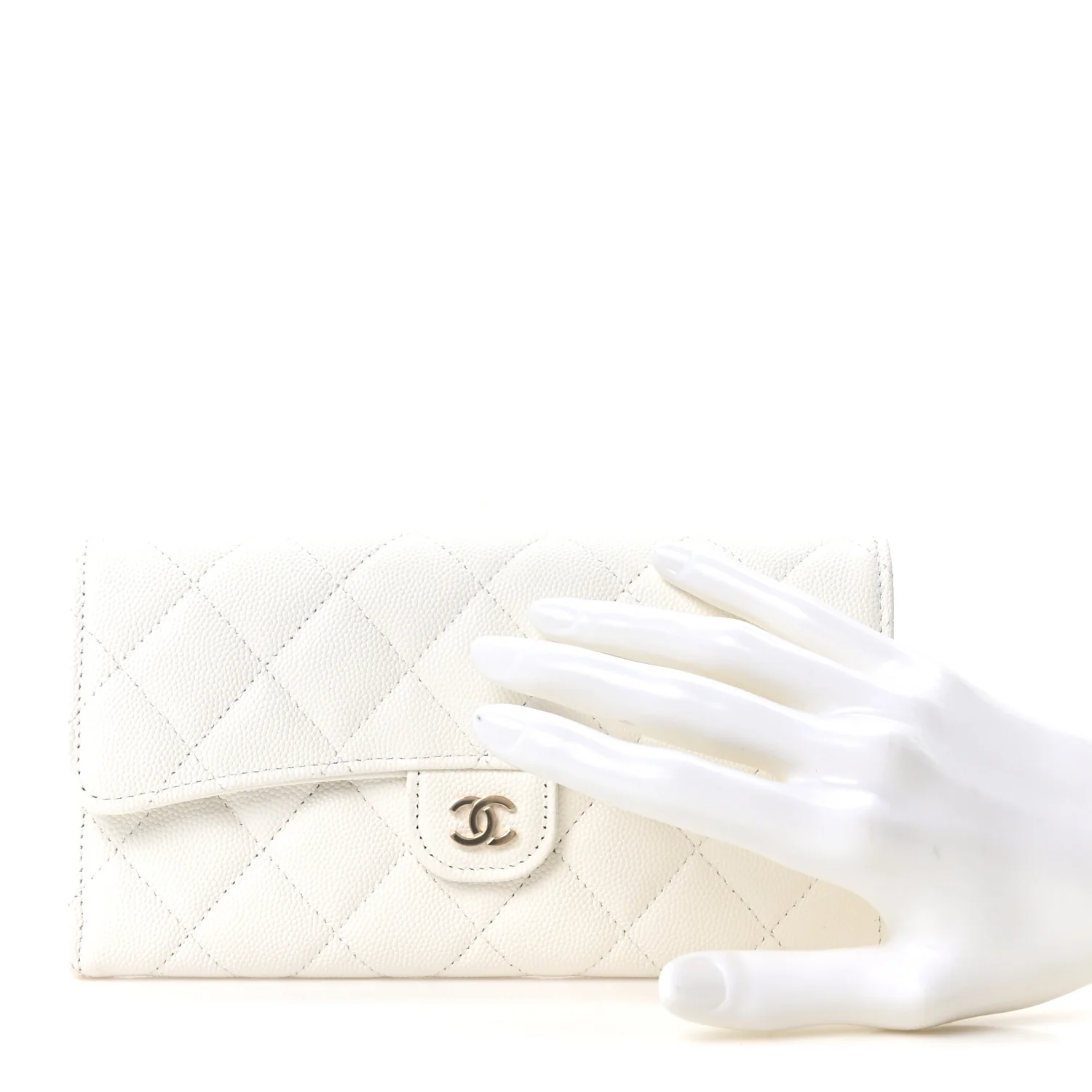 Caviar Quilted Large Gusset Flap Wallet White - Image 2