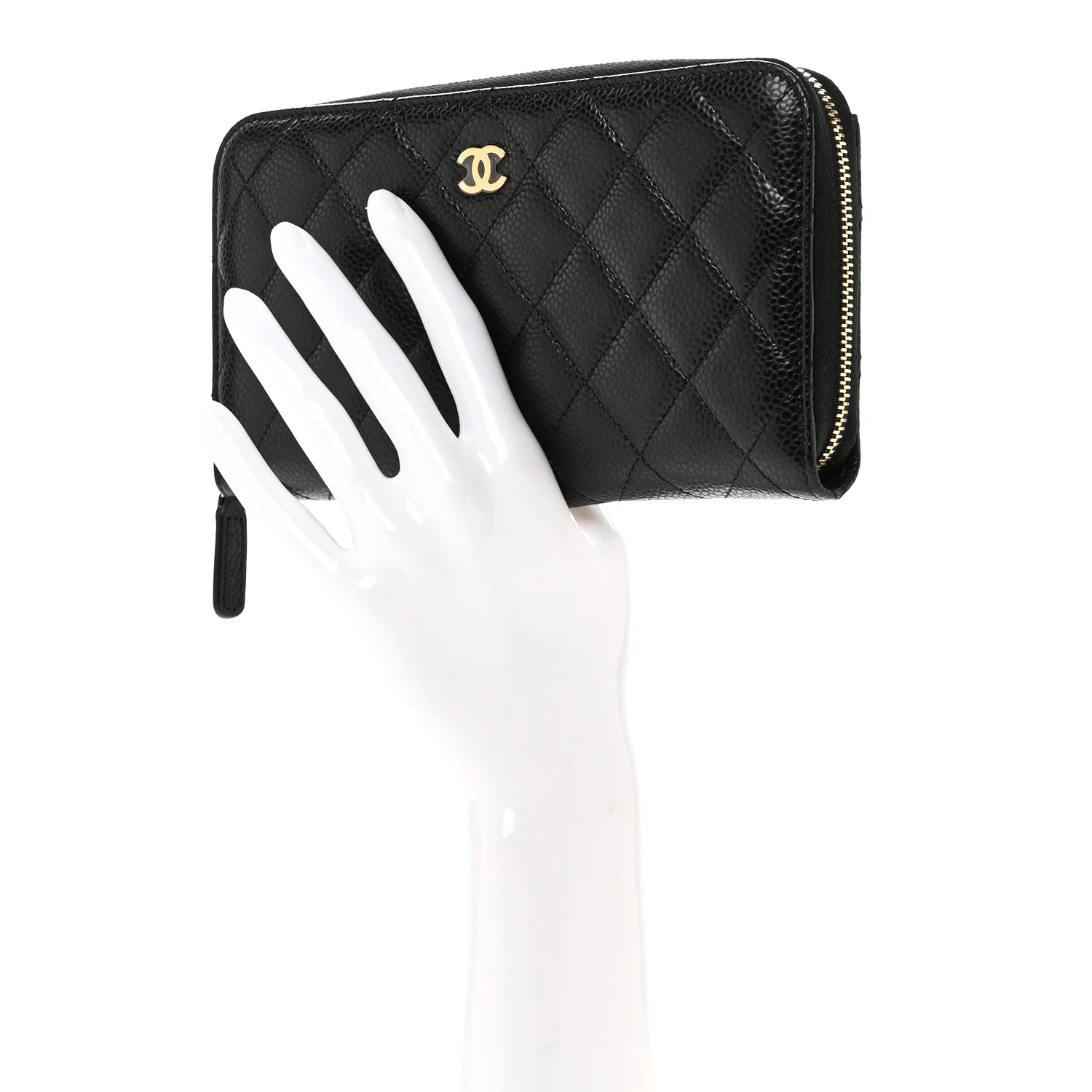Caviar Quilted Large Gusset Zip Around Wallet Black - Image 2