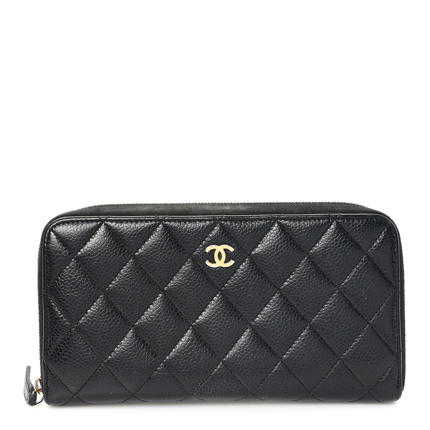 Caviar Quilted Large Gusset Zip Around Wallet Black