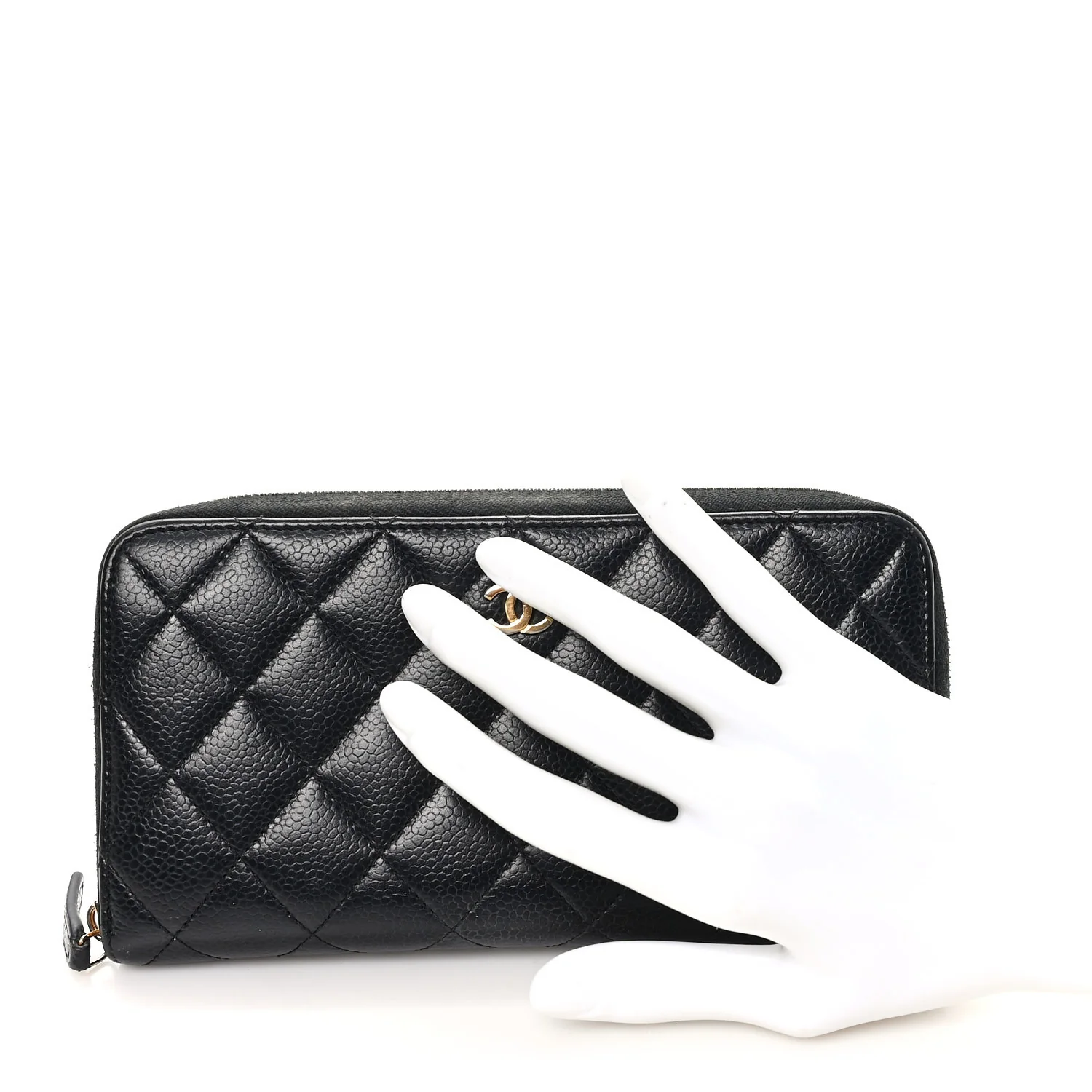 Caviar Quilted Large Gusset Zip Around Wallet Black - Image 2