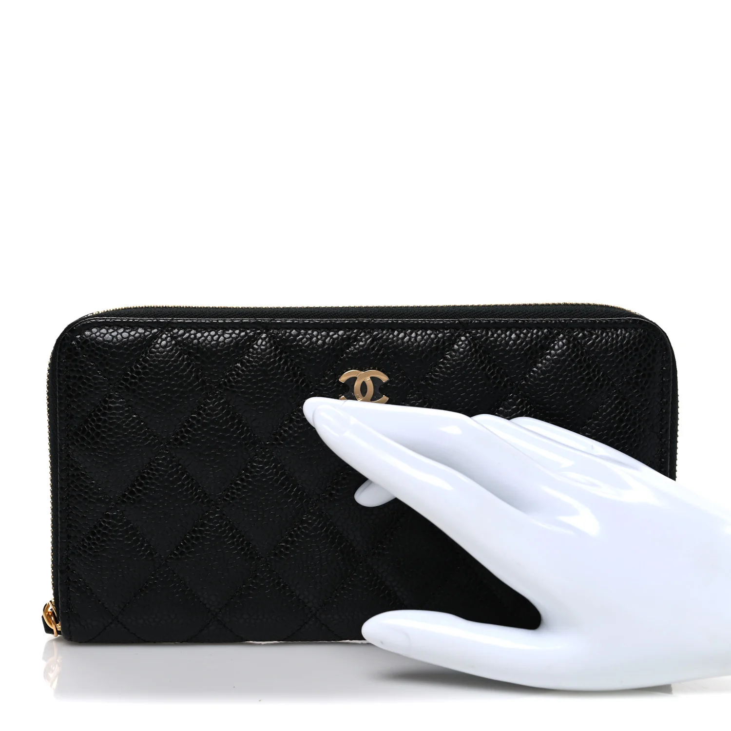 Caviar Quilted Large Gusset Zip Around Wallet Black - Image 2
