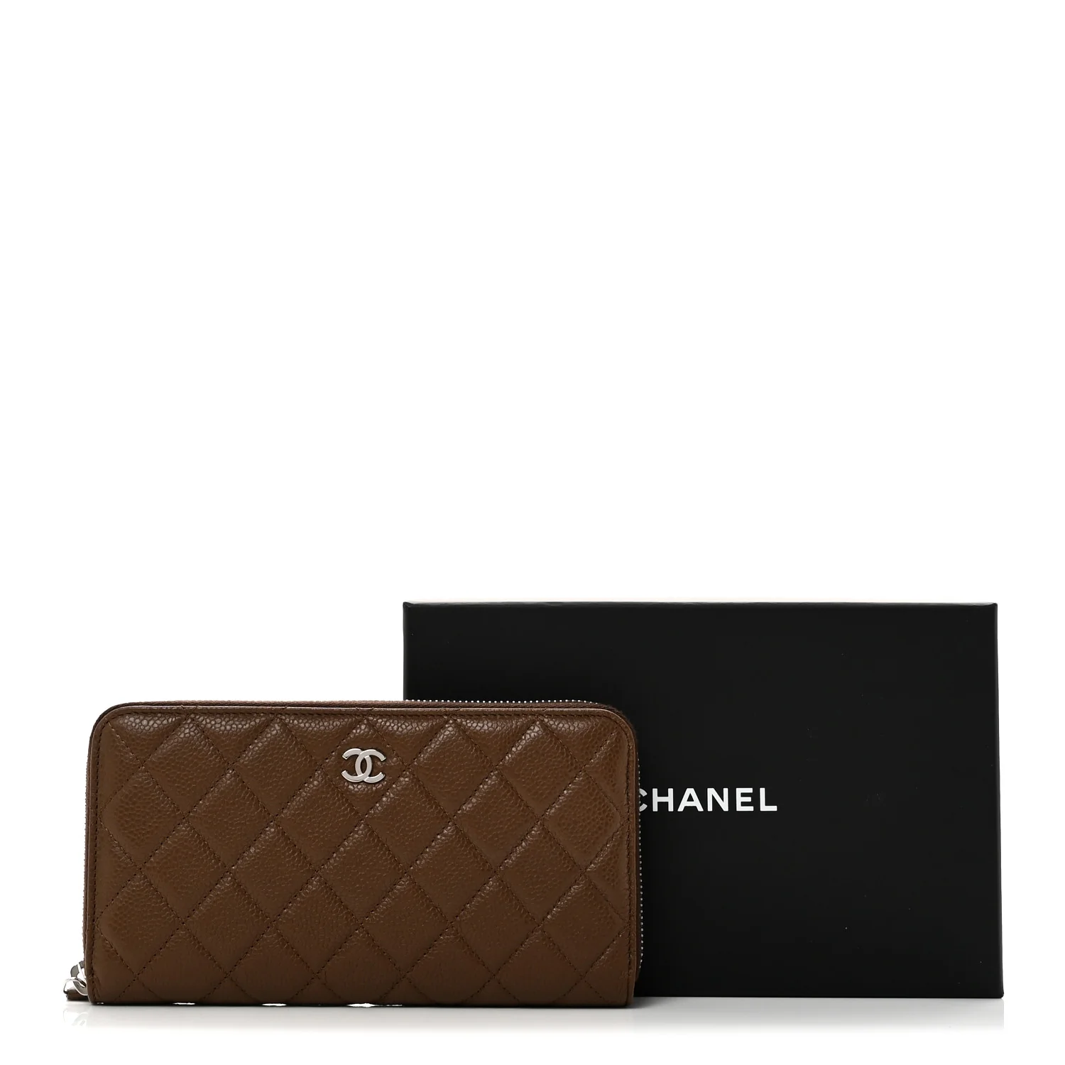 Caviar Quilted Large Gusset Zip Around Wallet Brown - Image 10
